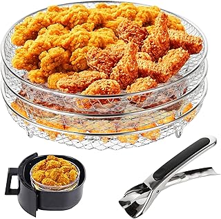 Air Fryer Rack Round for Ninja, 3 Layer Stackable Air Fryer Accessories, Stainless Steel Multi-Layer Dehydrator Rack, Airfryer Basket Tray Fit for 4.8L-6.6L Air Fryer