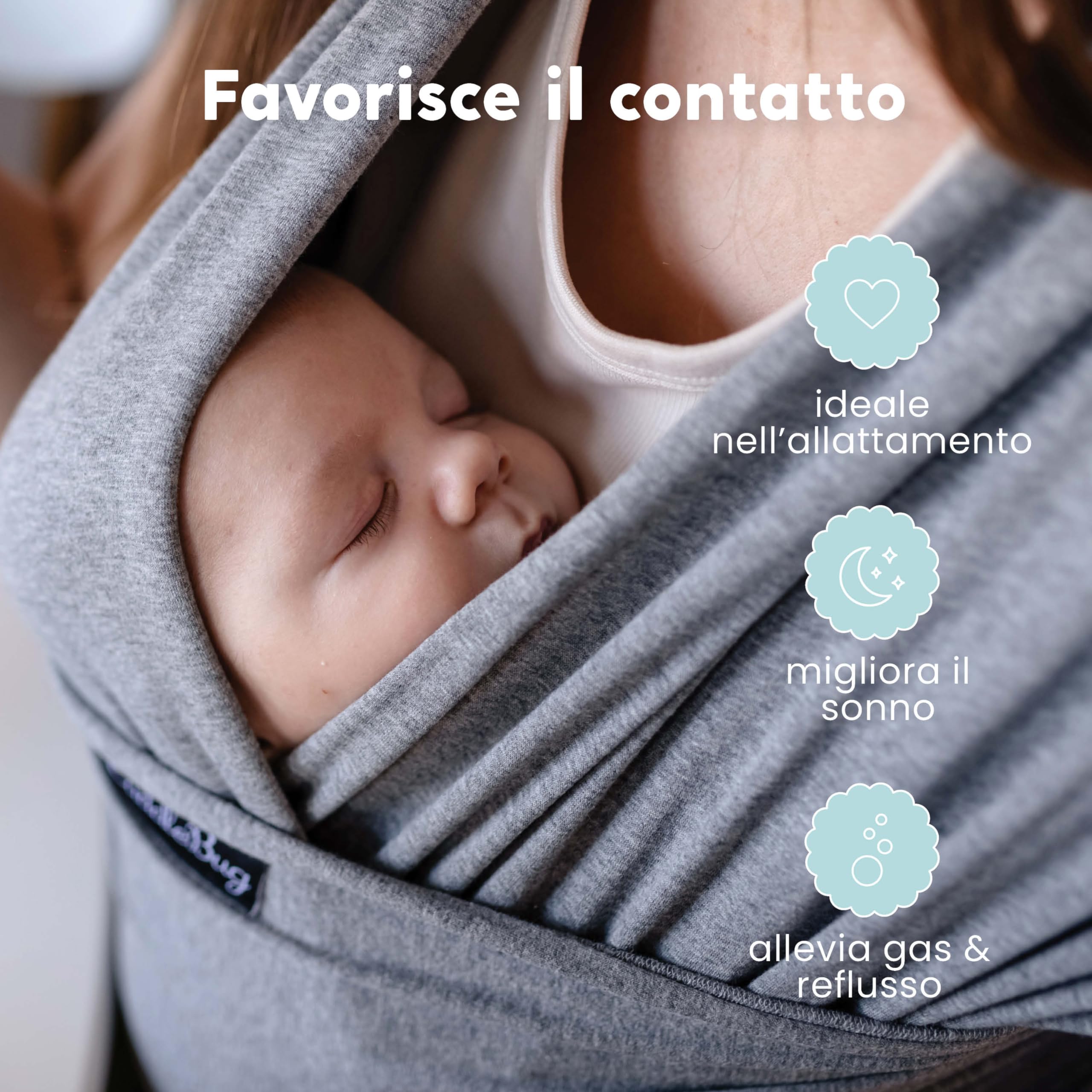 CuddleBug Fascia Porta Bebé Neonato e Bimbi fino a 16 Kg – Fascia Neonato per Trasporto a Mani Libere – Marsupio Bambino a Fascia – Ideale come Regalo Nascita e Baby Shower (Grigio/Grey)
