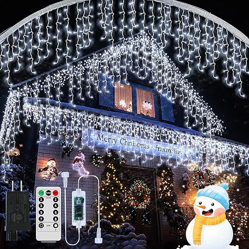 Miniatura 11 de Luces de carámbano para decoración exterior 60+16 pies 600 luces LED impermeables para Navidad, luces de carámbano para exterior, temporizador 600
