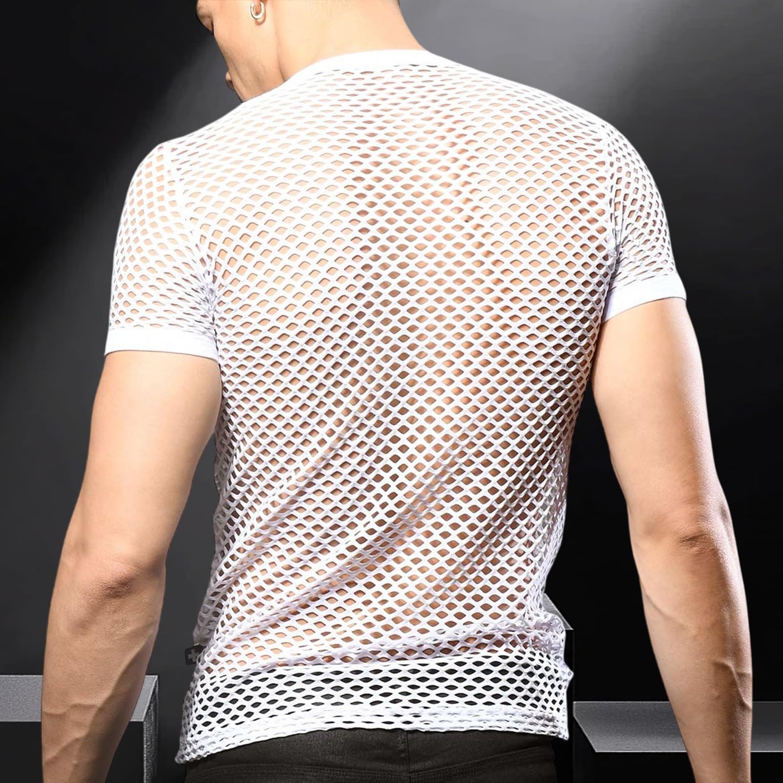 Hombre Camiseta de Malla Interior Sexy Hueca Ejercicio (Blanco)