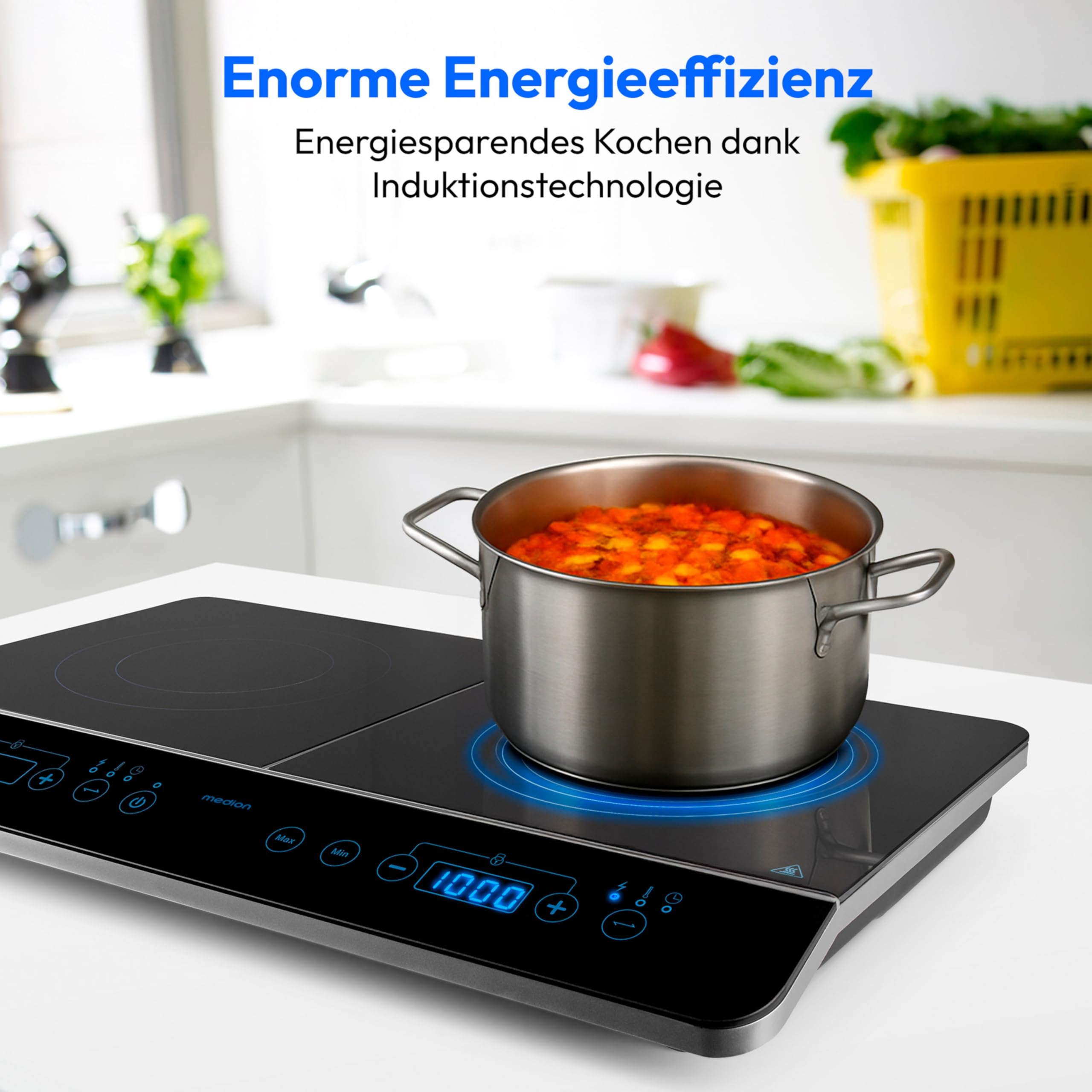 MEDION MD 15324 Doppel-Induktionskochplatte, 3500 Watt, Zwei Kochplatten, 10 Temperaturstufen, LED Display, schwarz