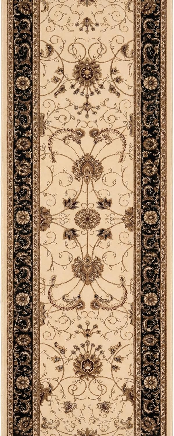 RUG BRANCH Majestic Traditional Persian Beige Black Indoor Runner Rug for Entryway, Hallway, Bathroom, and Kitchen - 3' x 15' (2'8" X 15')