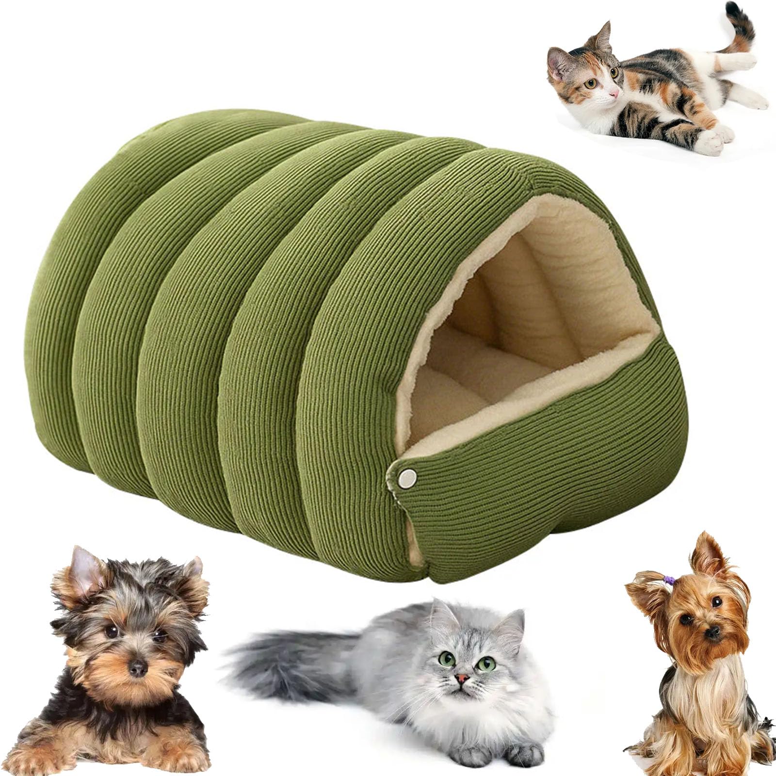 Warmth Cozy Comfort Plush Pet Cave, Plush Cat Cave Bed with Adjustable Privacy Entry, Supportive Washable Pet Bed, Cat Beds for Indoor Cats and Small Dogs (Green,57 * 37 * 28 cm)