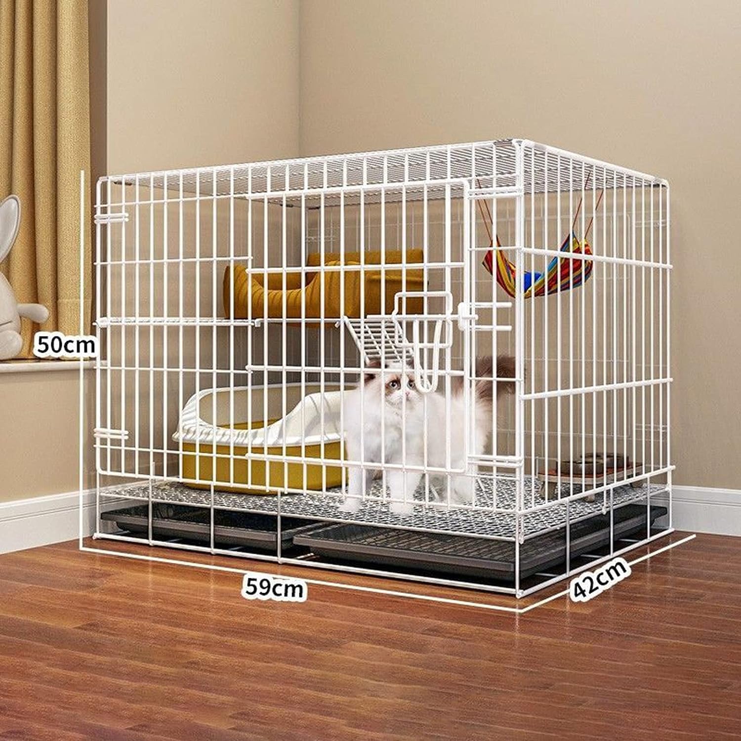 Gabbia per Gatti a 2 Livelli Interna Staccabile in Filo Metallico Gabbia per Gattini Fai da Te per Animali Domestici e Gatti con Porta per Gattini Piccoli Animali Bianchi