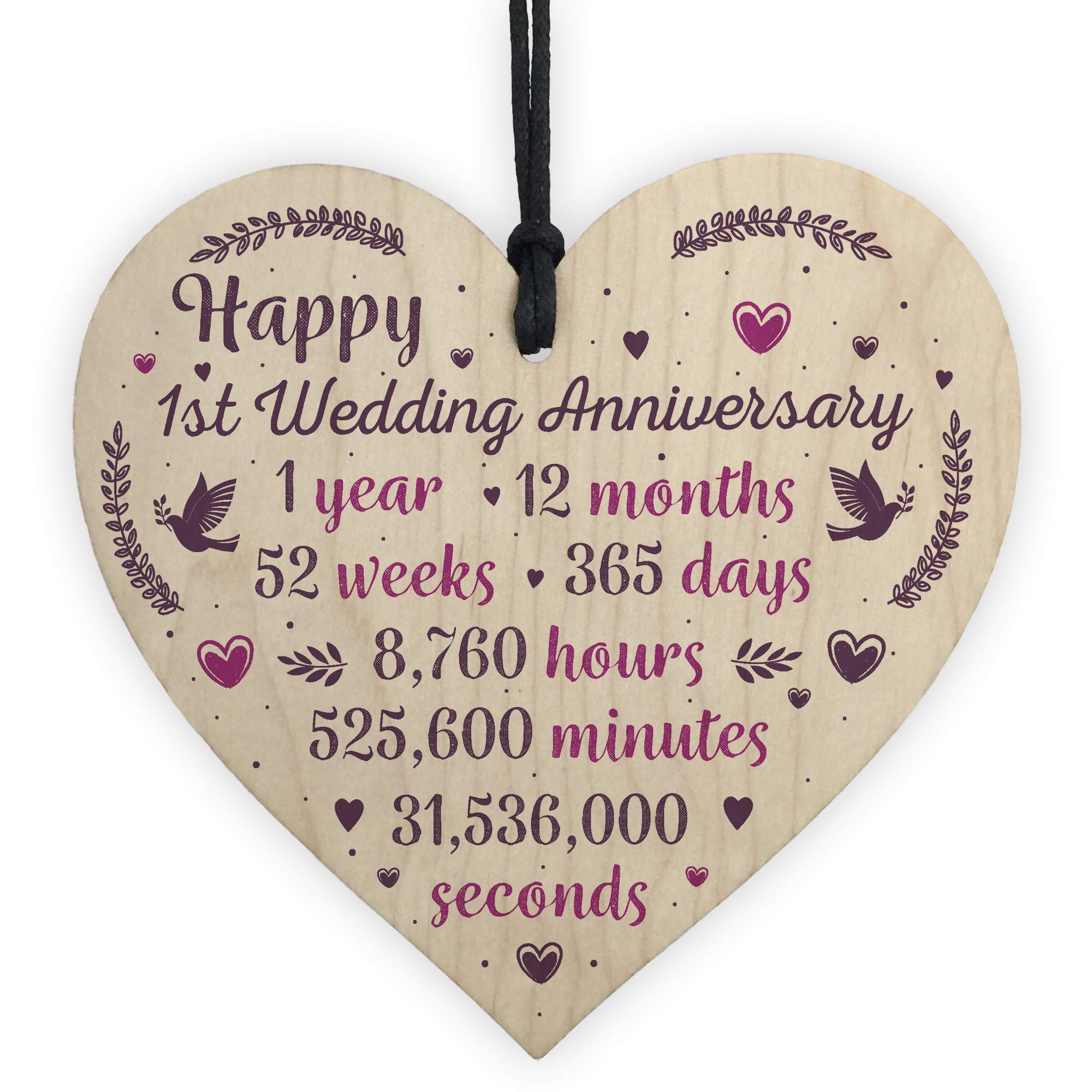 Red Ocean Handmade Wooden Heart Plaque 1st Wedding Anniversary For Her Him Husband Wife