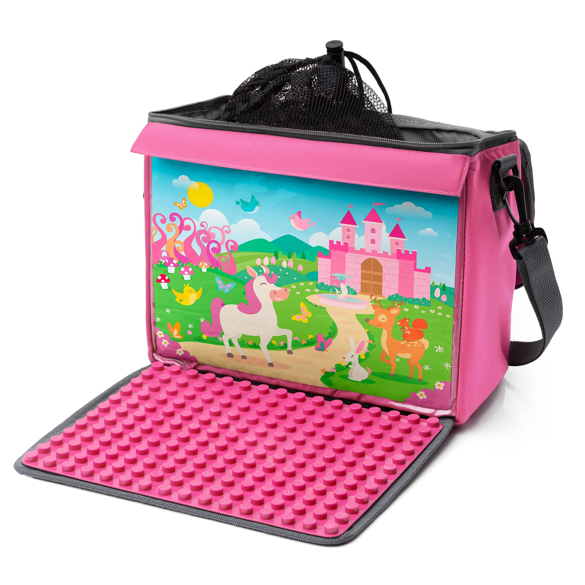 fantifant Building Block Bag with Fold-Out Building Plate Suitable for Large Building Blocks of Many Brands I Size L I Princess Pink