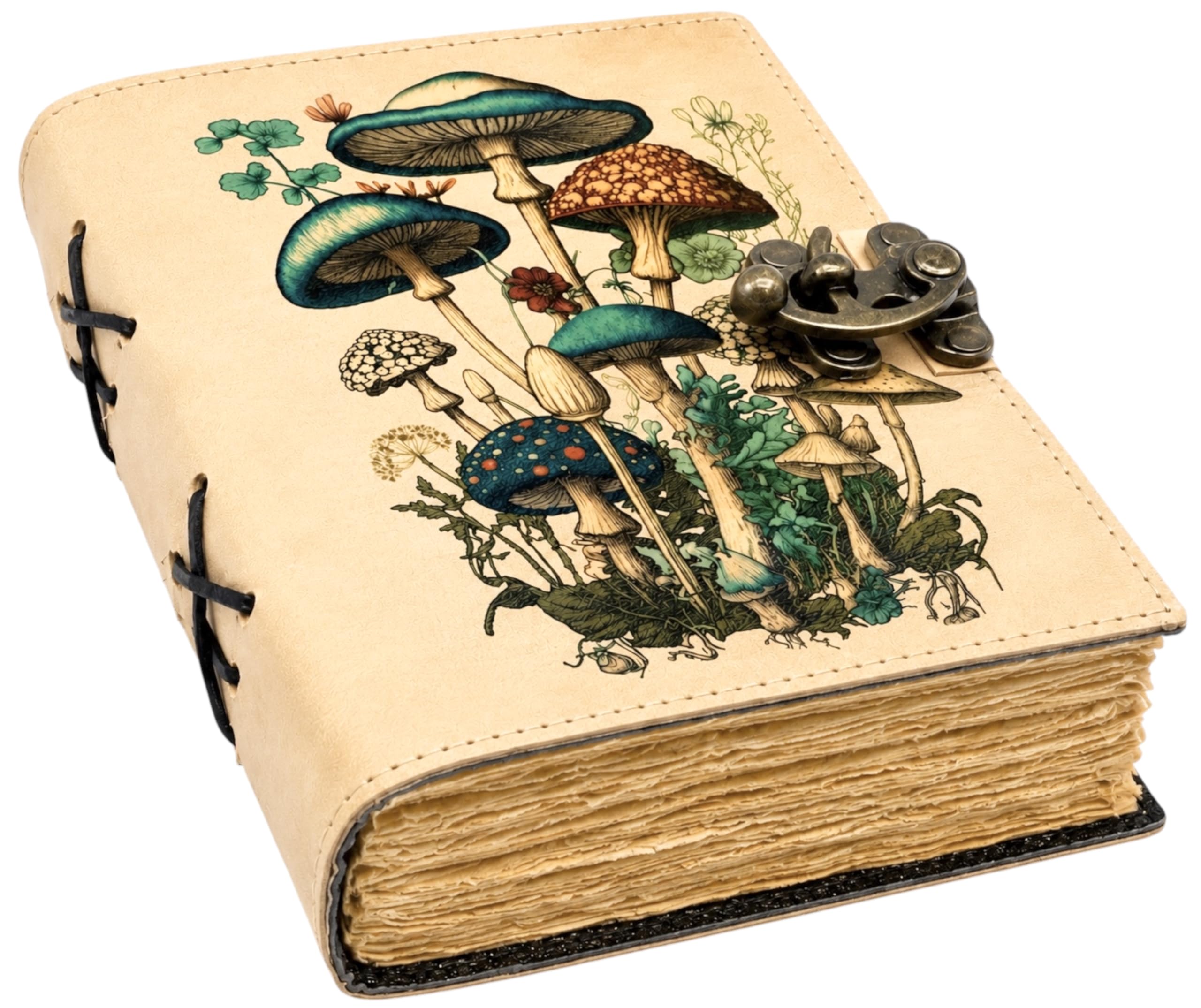 Hindoro Mushroom Printed Blank Spell Book of Shadow Leather Journal Deckle Edge Paper witchy wiccan journal spiral Gothic Notebook Grimoire Journal Christmas Gifts for Men and Women — image 1