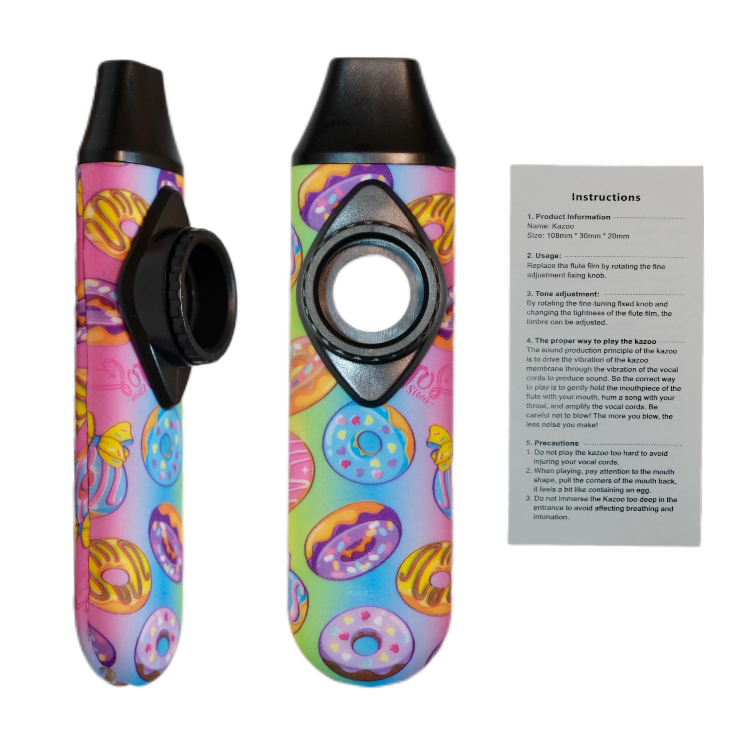 Yusound Pink Donut Design Kazoo - Adjustable Tone, Includes Pink Lanyard & 5 Extra Membranes - Trendy Aesthetic Music Instrument, Viral TikTok Gift, Cool Party Favors for Teens & Beginners