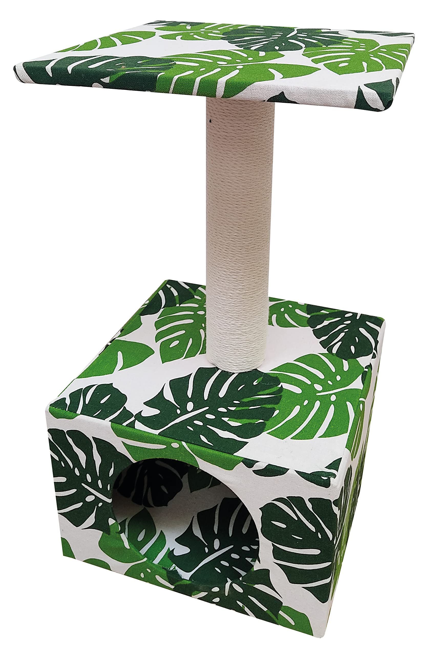 Croci Green Leaves - Tiragraffi Alto a Colonna 55 cm con Cuccia, per Gatti Adulti Grandi e Piccoli, Tiragraffi graffiatoio ad Albero, Giochi per Gli Animali, Gioco calmante per Gatti
