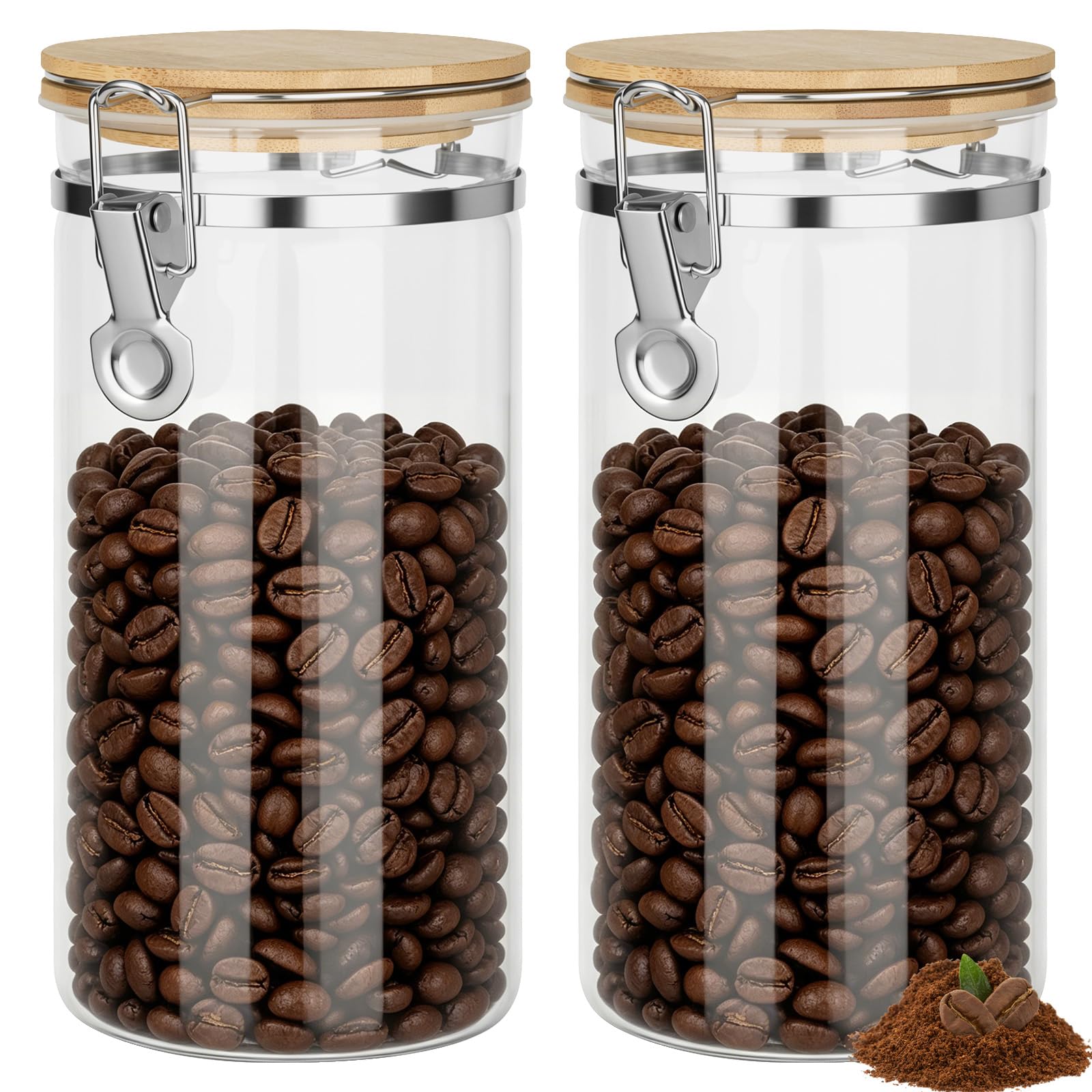 2 Stück Kaffeedose Luftdicht mit Deckel 1.6 L Kaffeebohnen Behälter | aus Glas, kaffeebohnen aufbewahrung Kaffeebehälter für Mahl, Bohnen, Tee, Mehl, Getreide und Zucker