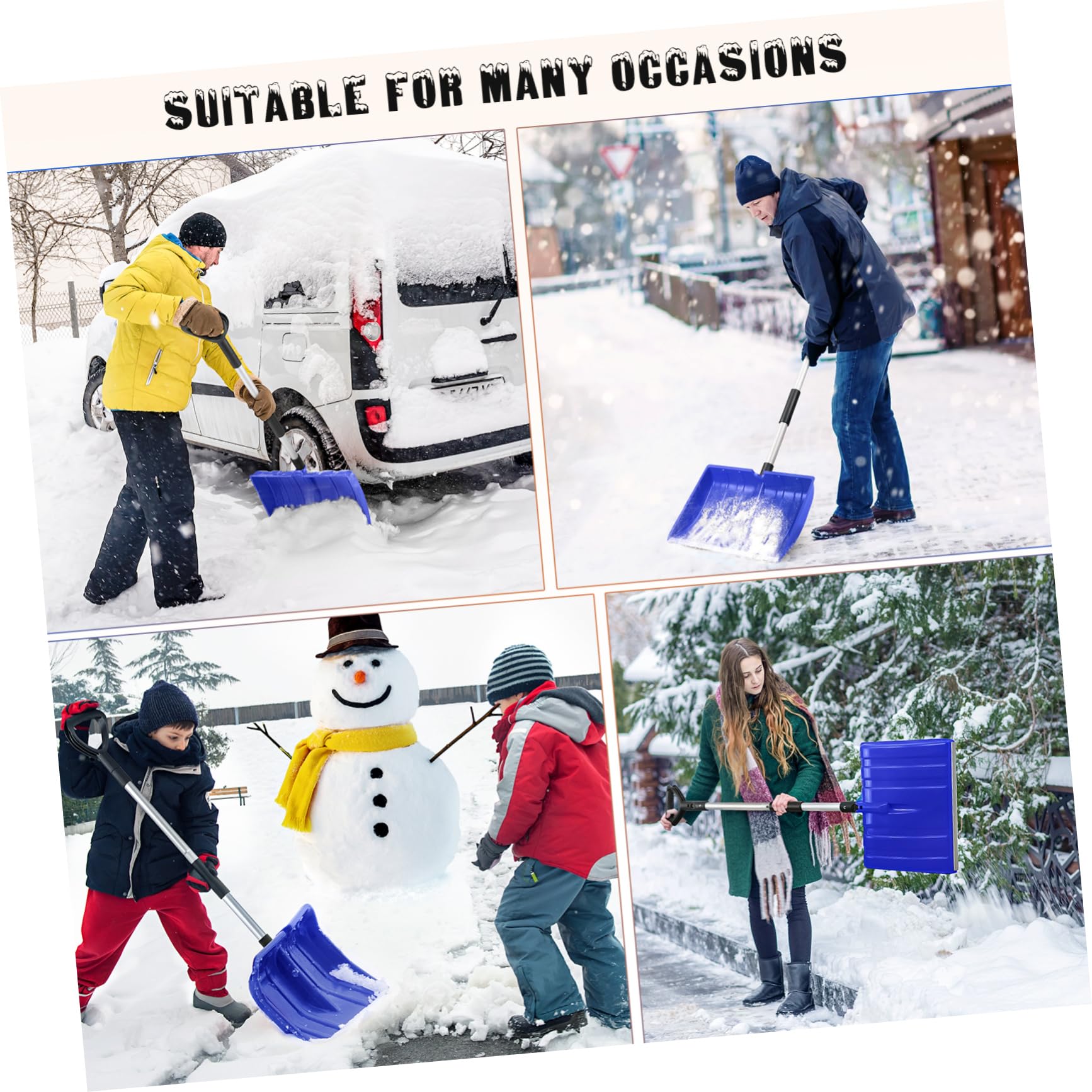 Pala de Nieve Grande de PP y Aleación de Aluminio con Mango Ajustable | Azul, Empuñadura en D Antideslizante, Diseño Ergonómico de Gran Capacidad, para Jardín y Carretera