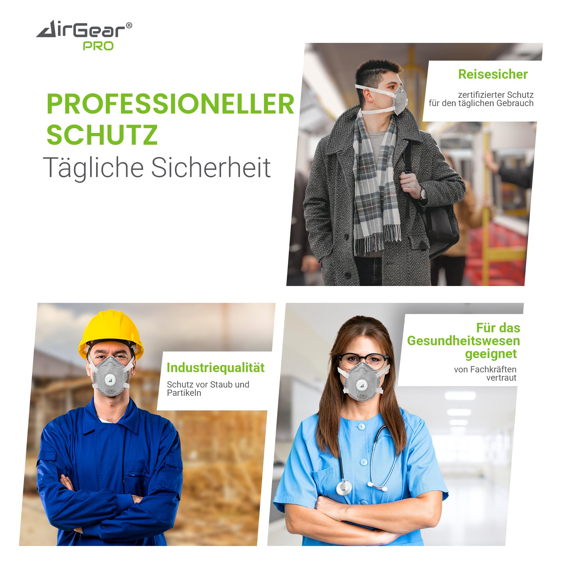AirGearPro D-110C FFP3 Maske mit Ventil (20er Pack) – Staubmaske – Atemschutzmaske – Staubschutzmaske – Feinstaubmaske – Atemschutz z.B. gegen Feinstaub, Schimmel