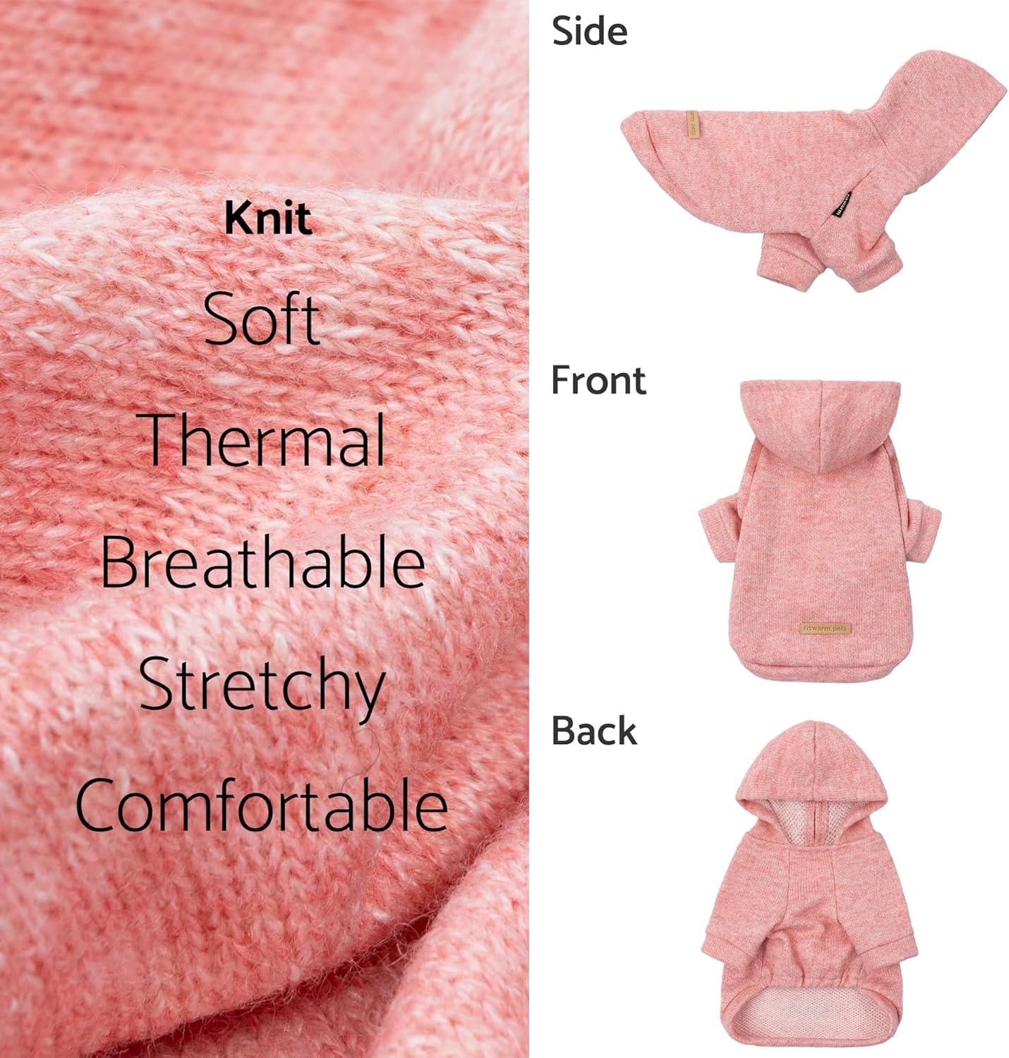 Fitwarm Knitted Dog Hoodie Sweater, Winter Clothes for Small Dogs Boy Girl, Lightweight Pet Sweatshirt, Heather Pink, XL