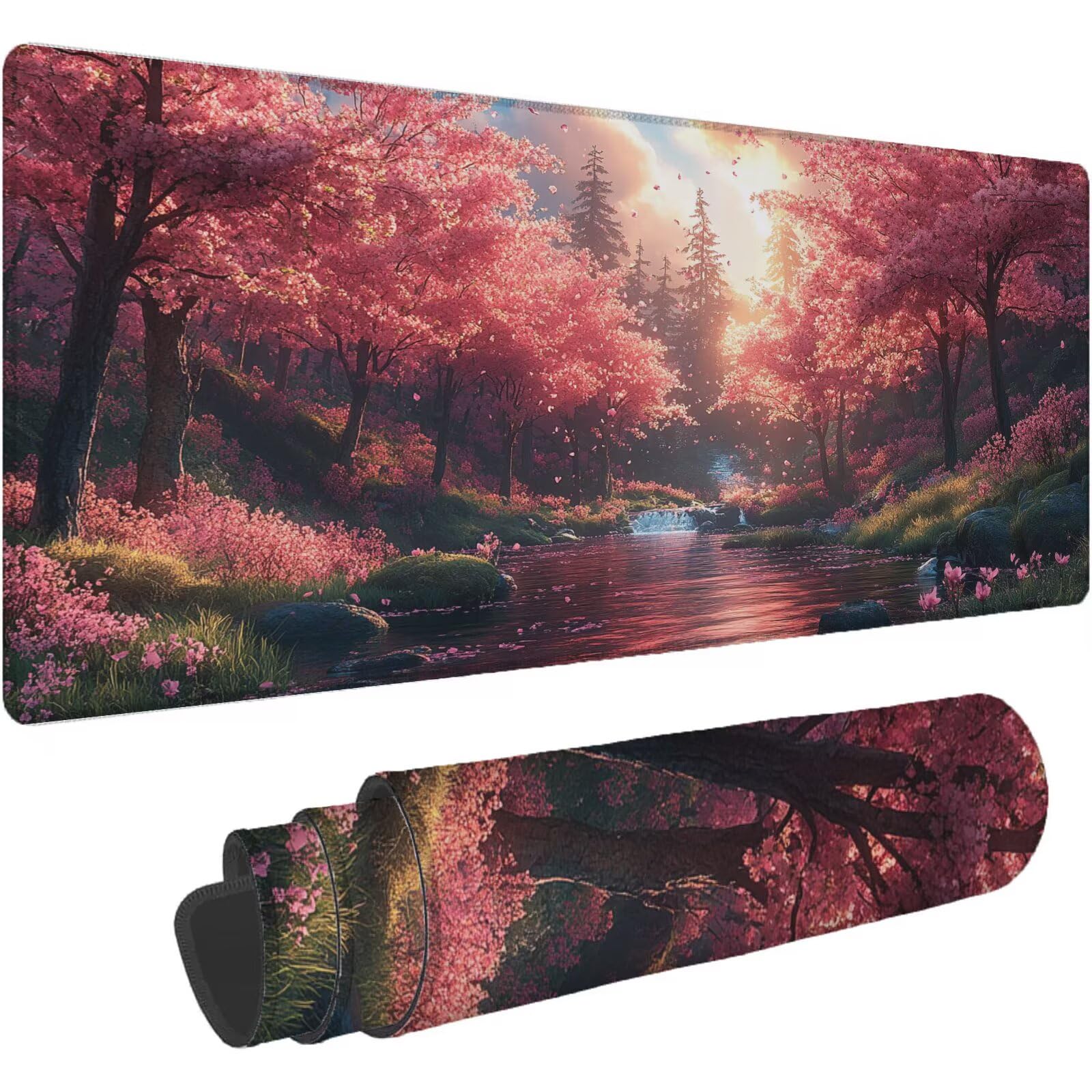 Podkładka pod mysz XXL 1400 x 700 mm różowa podkładka pod mysz z krajobrazem biurko mata podkładka pod mysz do gier antypoślizgowa gumowa podstawa zszyte krawędzie akcesoria biurowe do gier do biura i