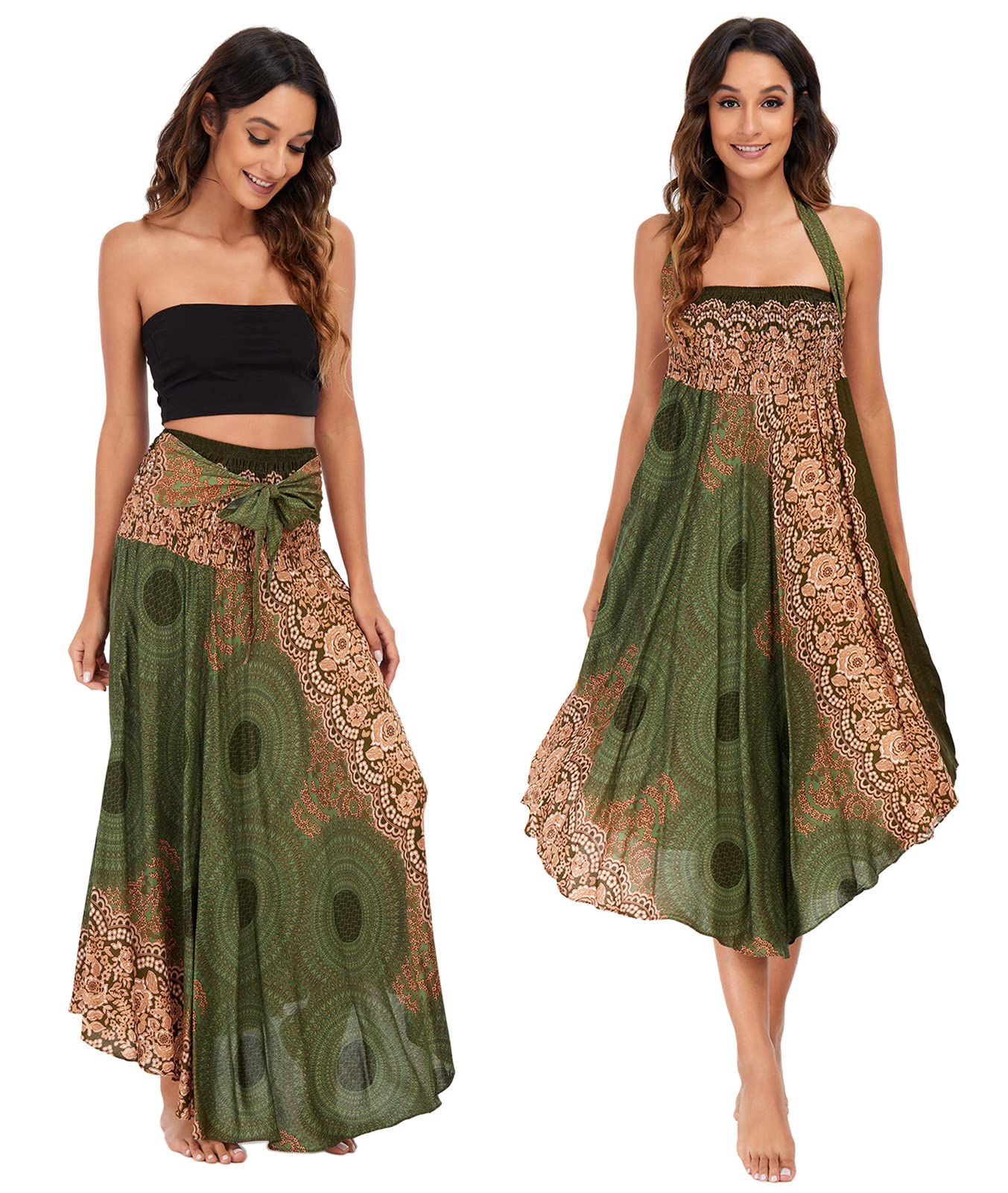 FEOYA Bohème Jupe Fluide 2 en 1 Maxi Robe en Mousseline Elégante Voyage Plage