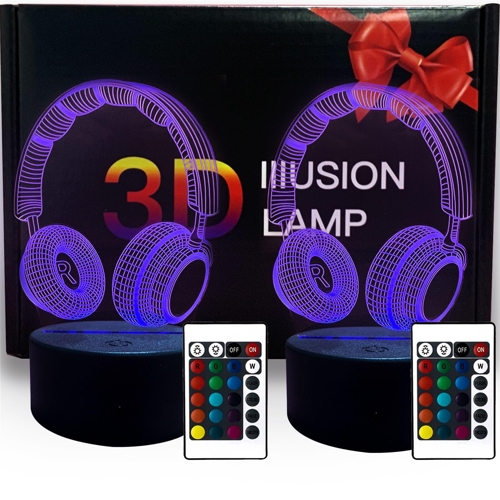 XVZ Luz nocturna 3D para niños, 2 unidades de auriculares de ilusión óptica en 3D, lámpara de ilusión con 16 variaciones de color, lámpara de decoración perfecta para cumpleaños, Navidad y Halloween