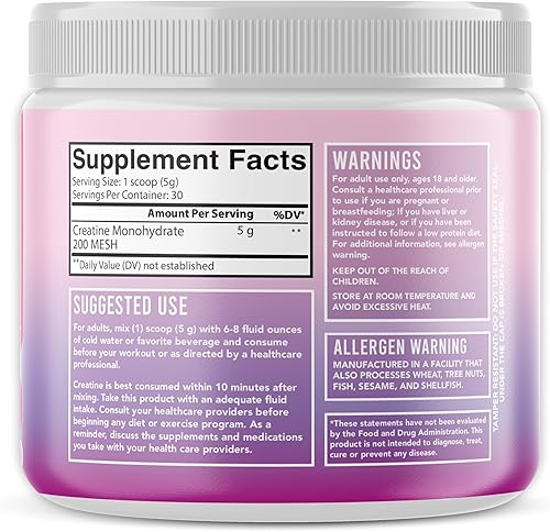 Miniatura 3 de Mezcla de bebida en polvo de creatina monohidrato para mujer, 100% creatina pura micronizada, 0.18 onzas por porción, apoyo energético y