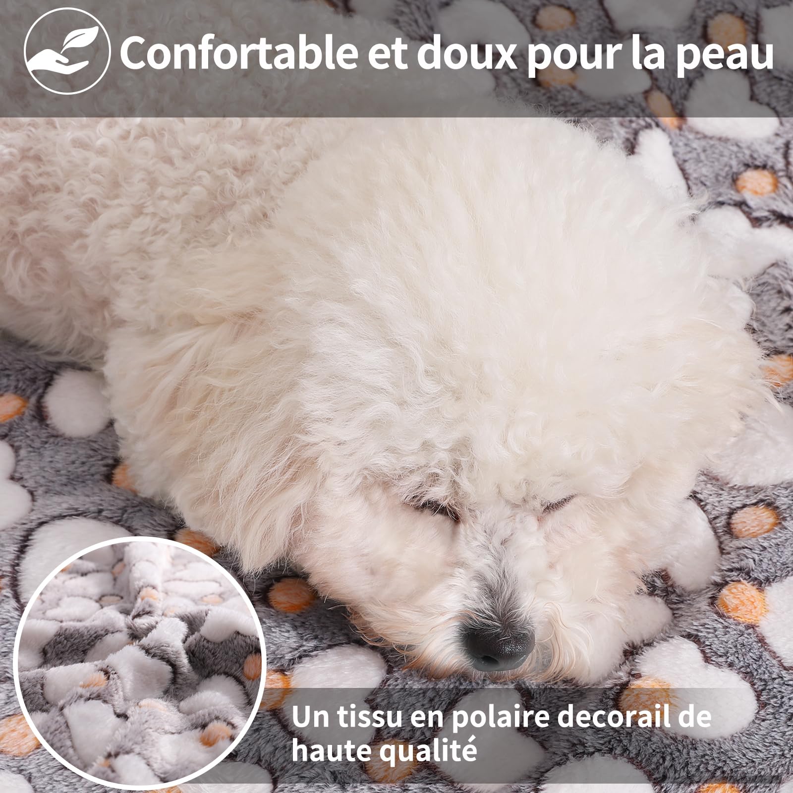 COMSLE Couverture pour Chien Chat Pelucheuse et Lavable, Lot de 3, Plaid Polaire pour Chien Chat de Compagnie pour Canapé/Divan/Lit, Convenant aux Petits et Moyens Chien et Chat Os Gris 40 * 60CM