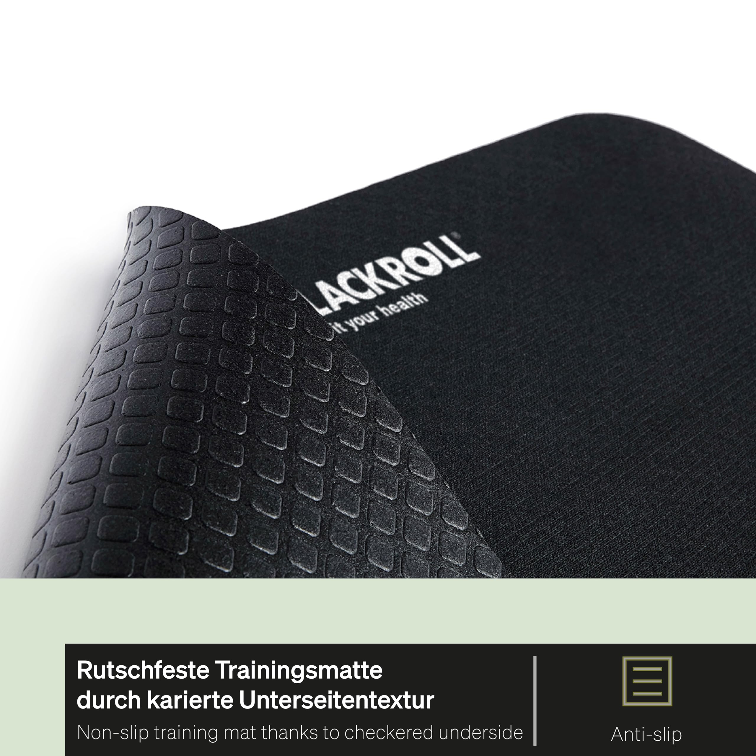 BLACKROLL® MAT (65 x 185 cm), rutschfeste Fitnessmatte für gelenkschonendes Training, Sportmatte mit strukturierter Oberfläche, gedämpfte Gymnastikmatte für Yoga & Pilates, Made in Germany, Schwarz