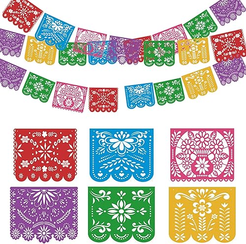 Pancartas mexicanas para fiestas pancartas picadas de papel plástico decoraciones de fiesta mexicana banderas colgantes para Cino de Mayo Dia de Los