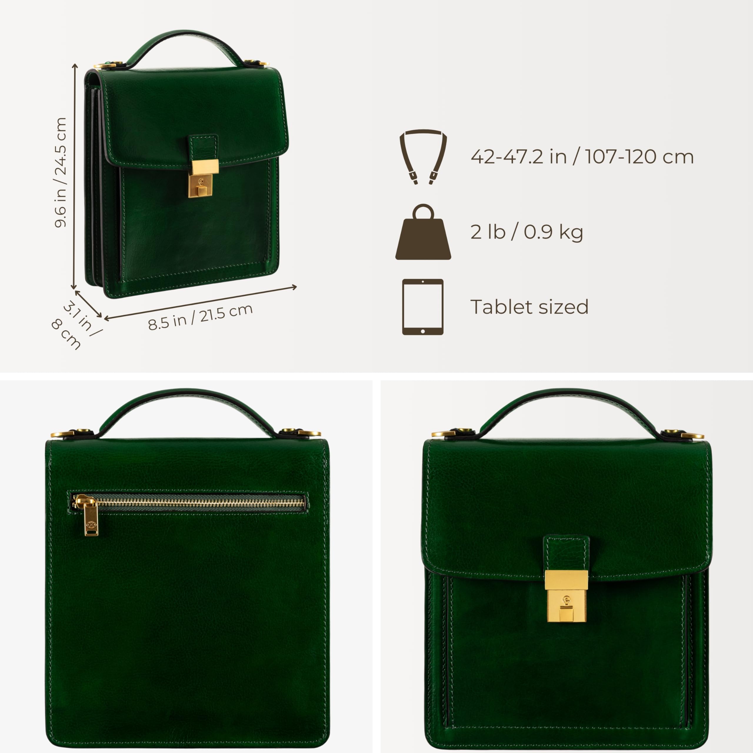 Time Resistance Leder Aktentasche - Leder Tasche Handgefertigt in Italien - Arbeitstasche mit Schultergurt - Kleine Businesstasche - Umhängetasche