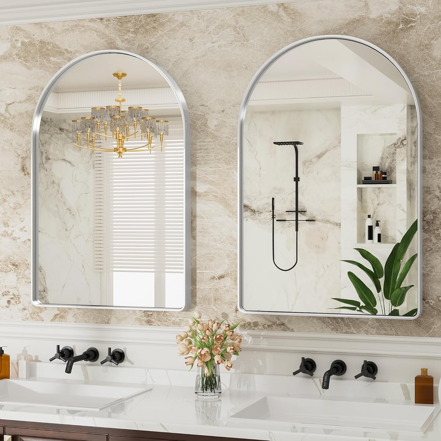 Suidia 24 x 36 Bathroom Mirror, Bathroom Vanity Mirror Metal Framed, Wall-Mounted Mirrors for Bedroom, Living Room, Entryway, Hallway, Silver, Arch Style