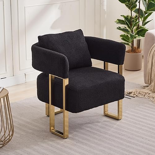 Miniatura 7 de YITAI Sillas decorativas modernas sin ruedas, juego de 2 sillas laterales para sala de estar con patas de metal dorado, sillones de lectura