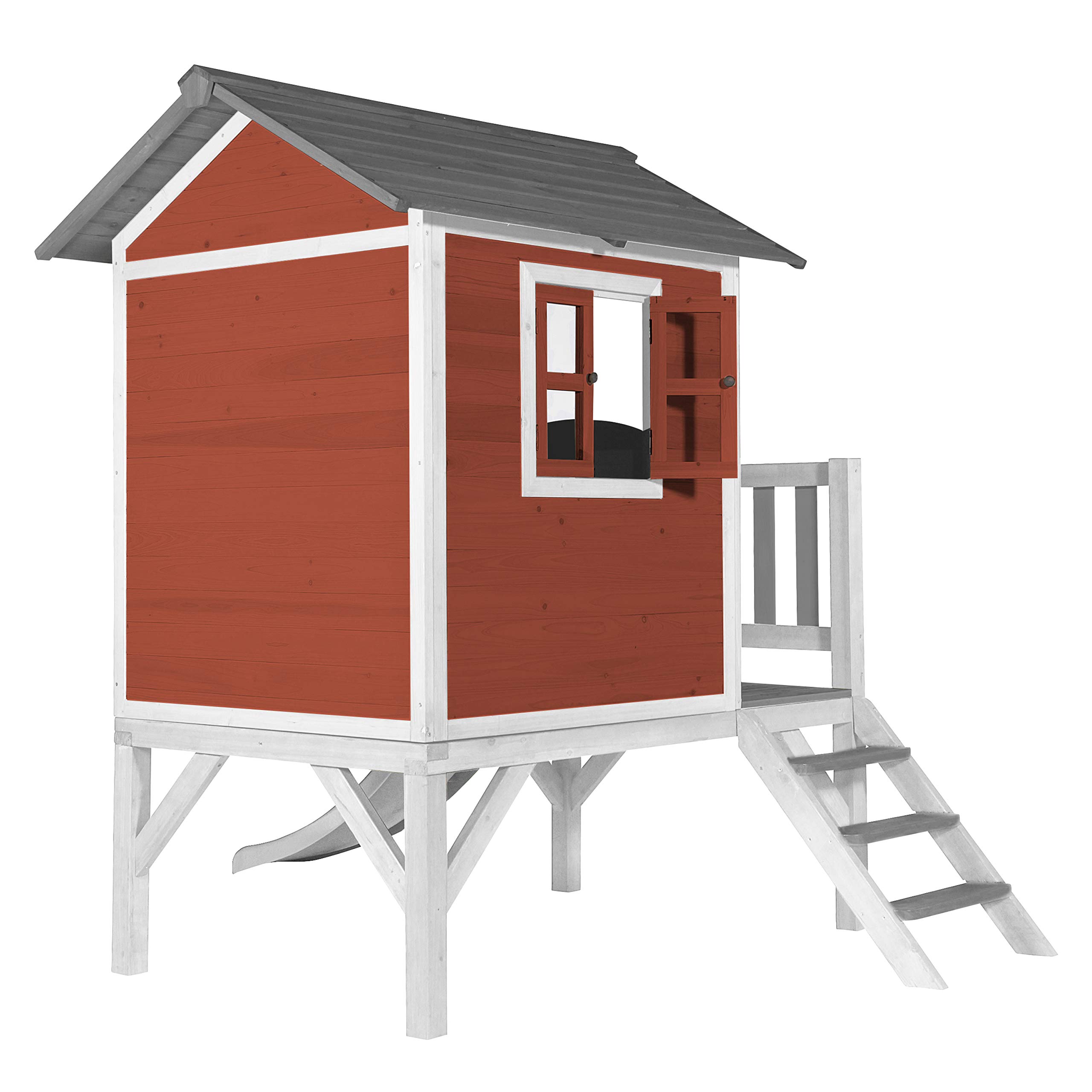 AXI Maison Enfant Beach Lodge XL en Rouge avec Toboggan en BLANC | Maison de Jeux en bois FFC pour les enfants | Maisonnette / Cabane de jeu pour le jardin