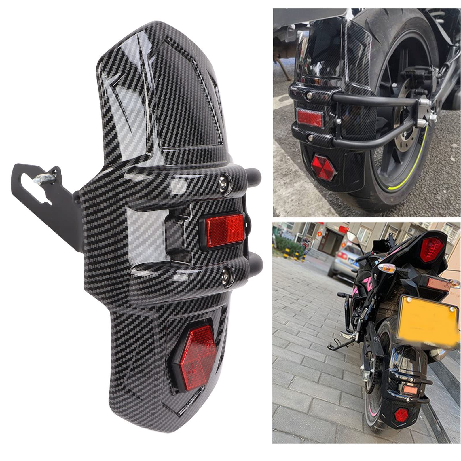 Motorcycle Rear Wheel Mudguard Universal Carbon Fiber Style ABS Metal Splash Guard Protects from Water Debris for Motorbike Refitting 12 18 inch Wheels with Mounting Hardware