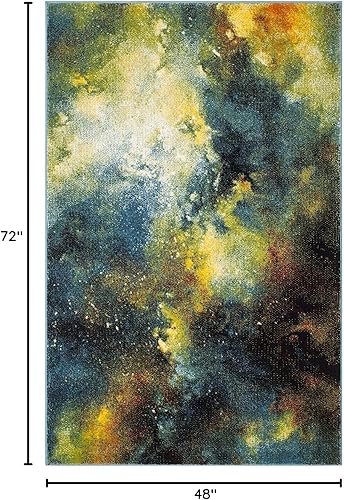 Miniatura 2 de SAFAVIEH Galaxy Collection GAL111B - Alfombra abstracta que no desprende pelusa, 4 x 6 pies, azulmulti