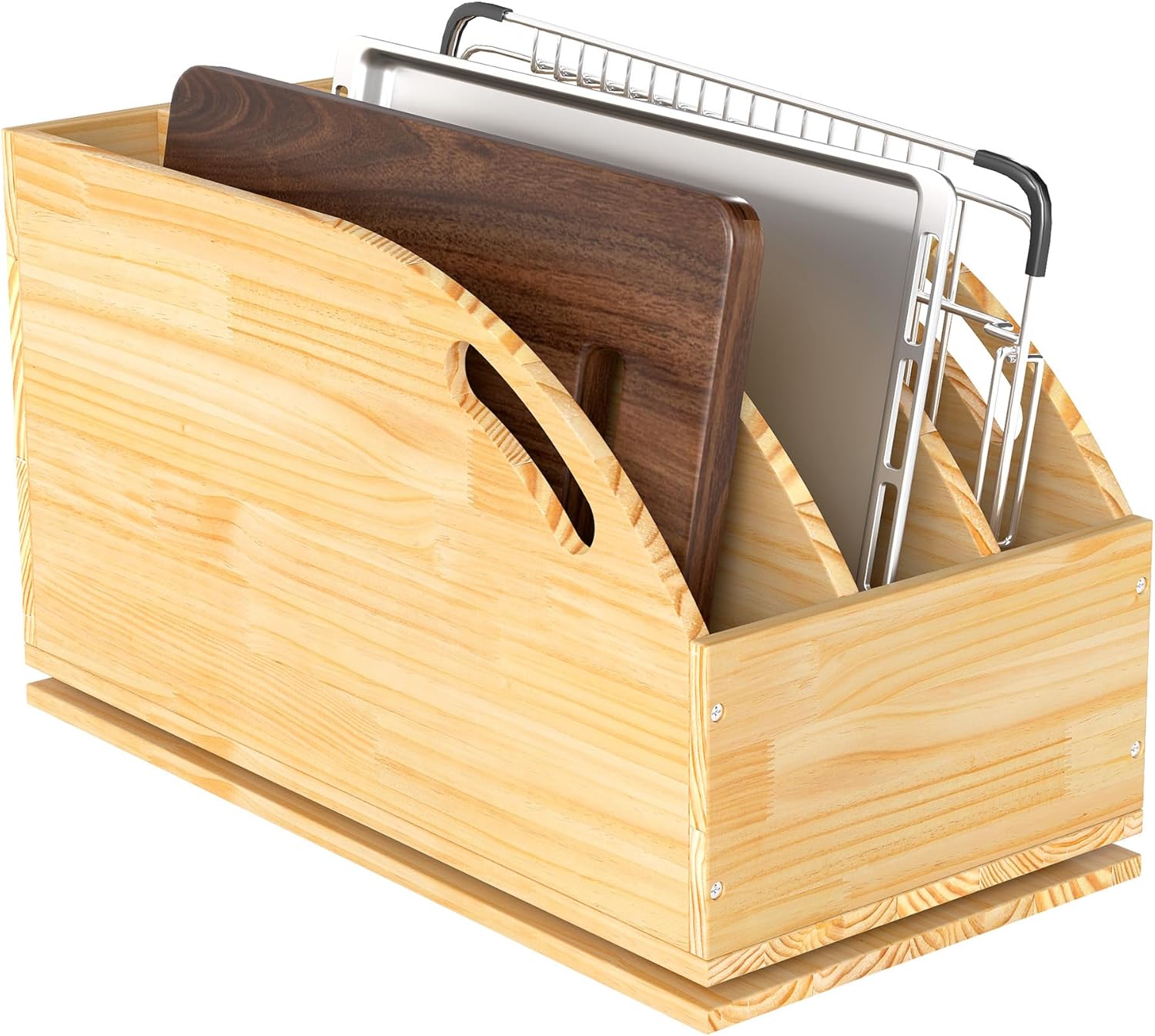 Pull Out Cabinet Organizer, Wooden Kitchen Cabinet Organizer with Vertical Tray Dividers, for Storing Pans, Baking Trays, Lids, Cutting Boards, Space-Saving Home & Kitchen Storage Solution