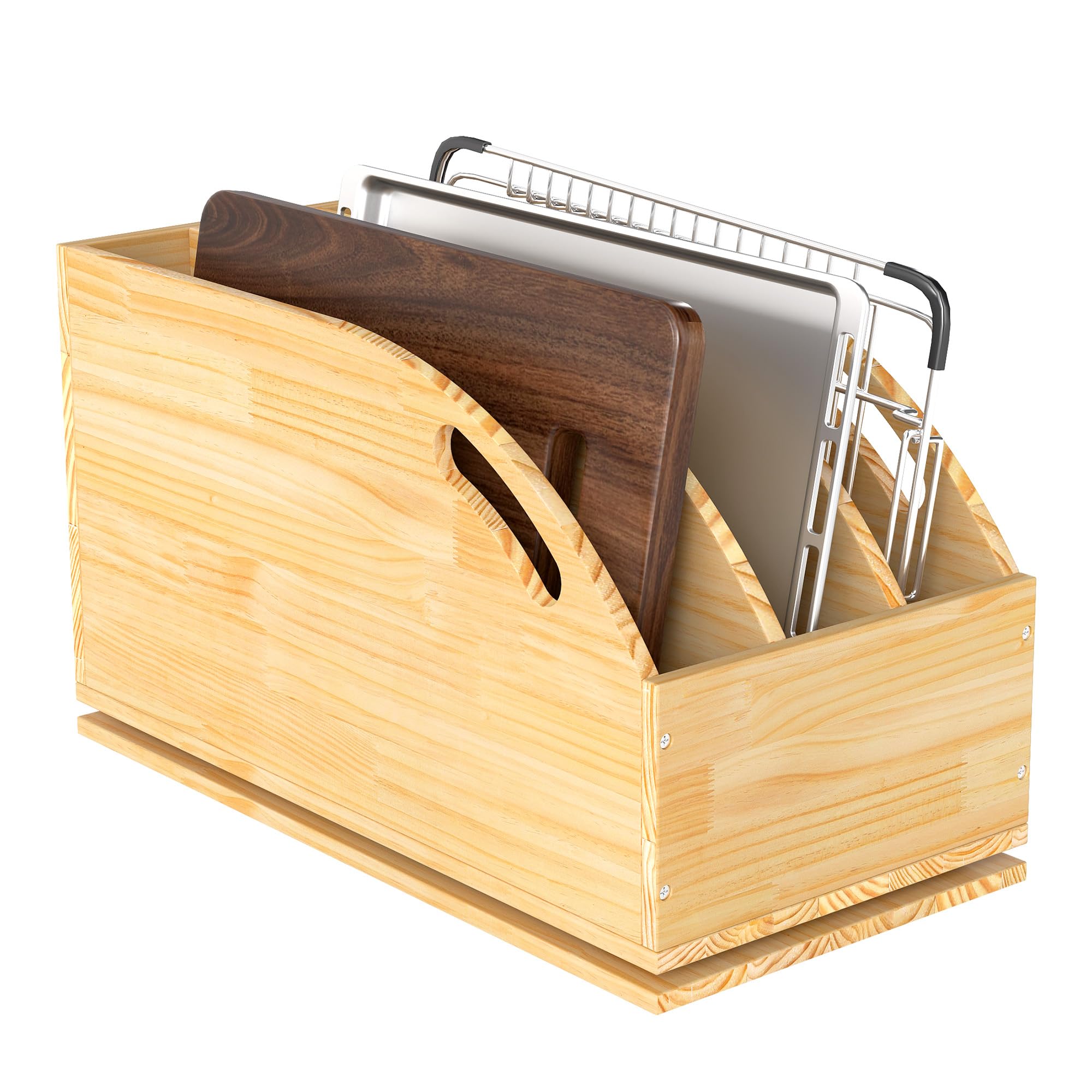 Organizador de gabinete extraíble, organizador de gabinete de cocina de madera con separadores verticales de bandeja, para almacenar sartenes, bandejas de hornear, tapas, tablas de cortar 8