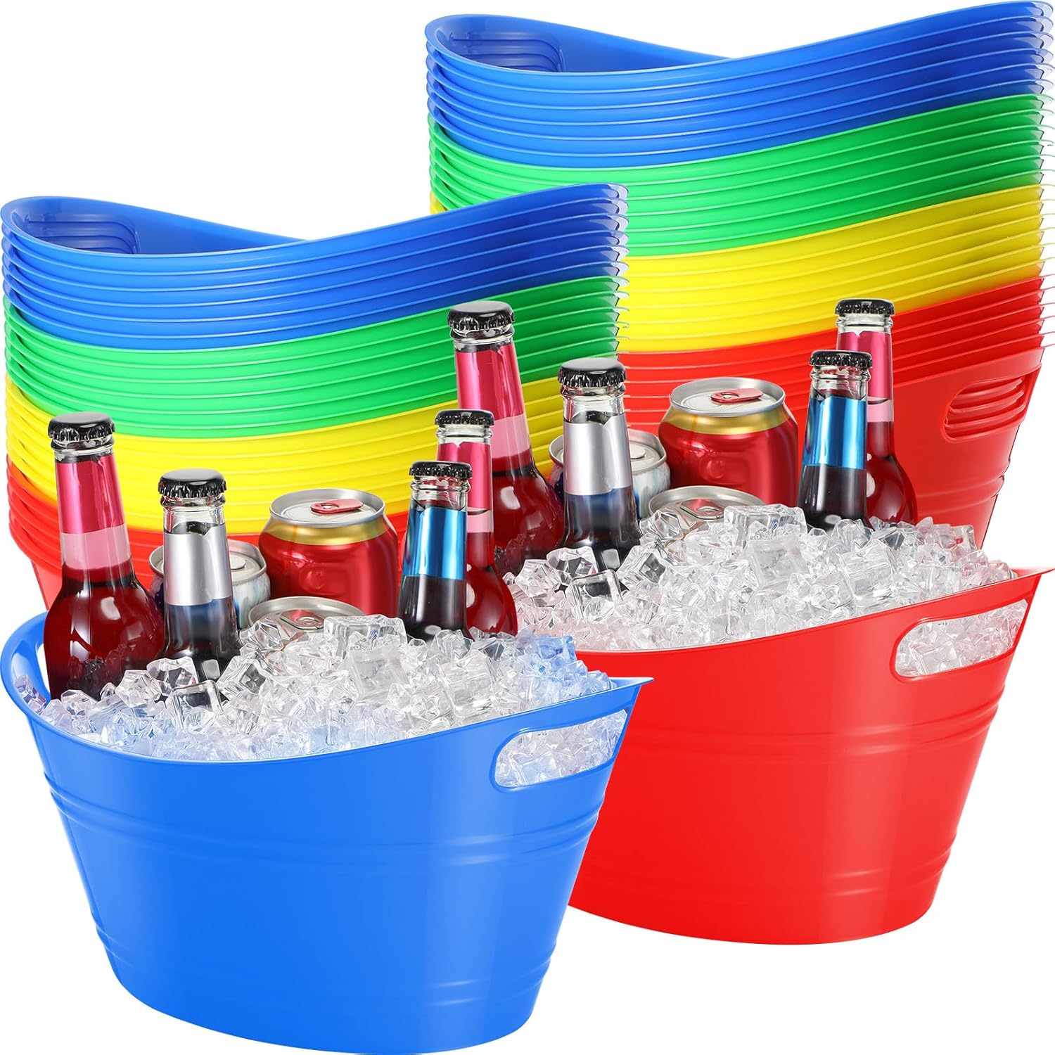 Norme 24 Pcs Oval Storage Tub with Handles 4.5L Plastic Ice Bucket, Wine, Beer, Champagne Drink Cooler for Parties, Beverage Storage Basket(Colorful)