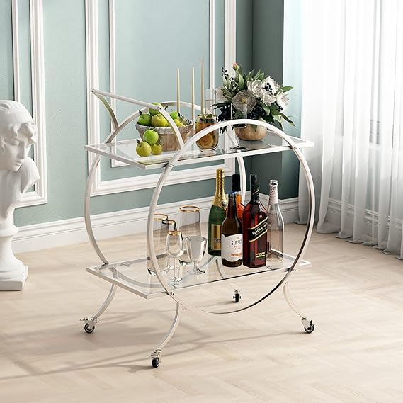 LORMITER Silver Bar Carts for The Home Bar Serving Cart