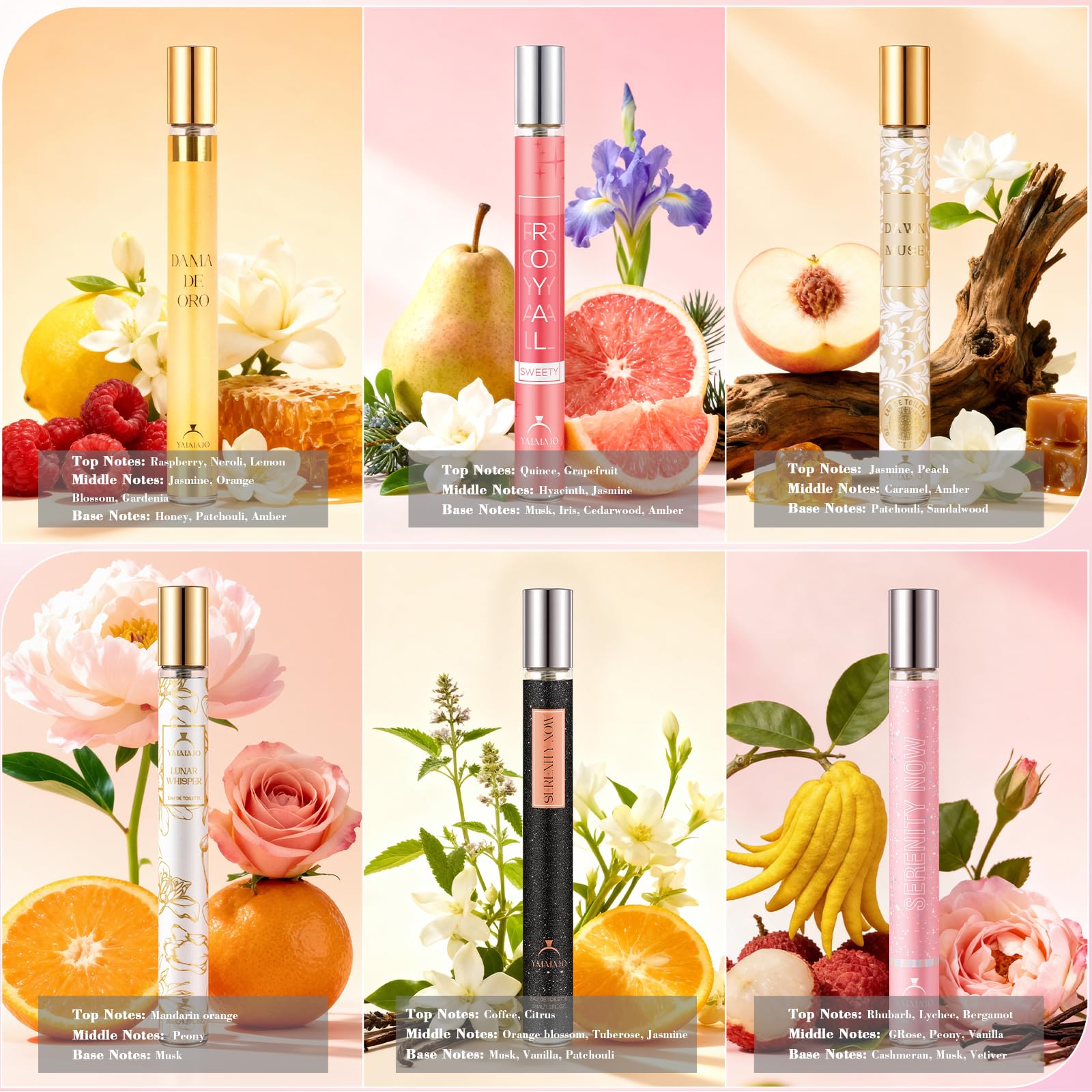 Profumo di alta qualità per donne, 6x35 ml mini profumo da donna + 6 crema per le mani set, Eau de Parfum da donna, con dolce profumo di fiori e frutta, regalo per compleanno, San Valentino
