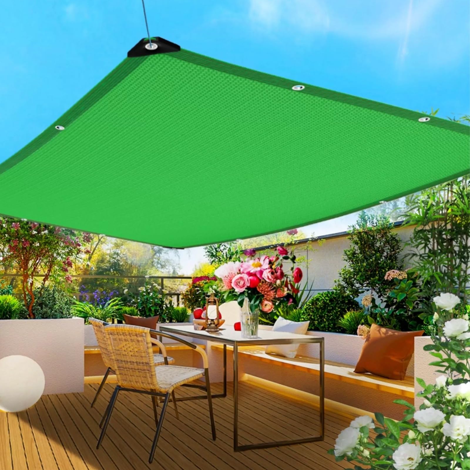 Red de sombreado de Bloqueador Solar de Tela Verde, Malla de Tela de Sombra de HDPE Permeable al Agua Transpirable for pérgola, balcón, Cerca, jardín, Invernadero(3x3m/9.8x9.8ft)