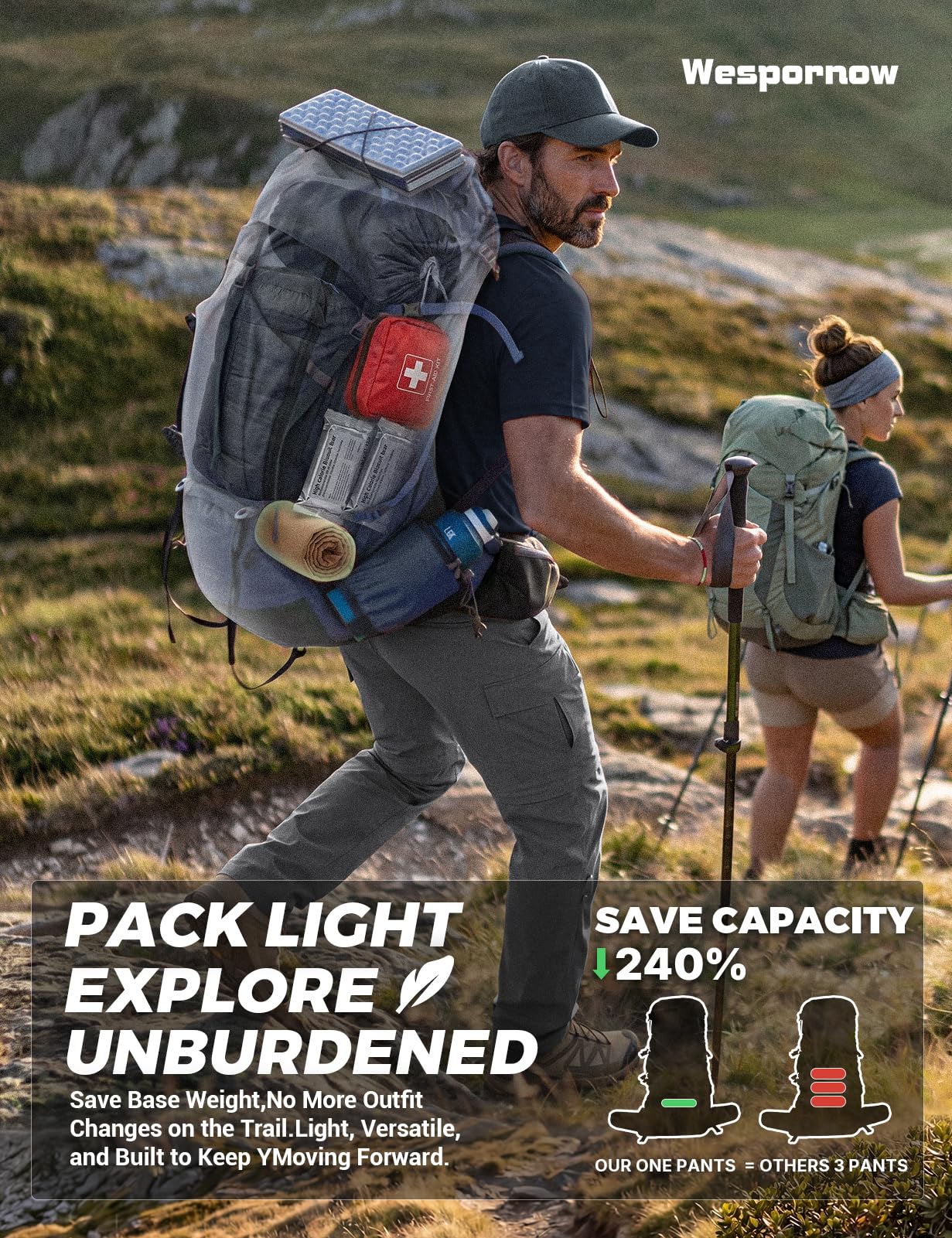Wespornow Pantaloni da Trekking con Zip da Uomo Pantaloni da Trekking Staccabili, Pantaloni da Esterno Traspiranti Funzionali Estivi ad Asciugatura Rapida con 5 Tasche