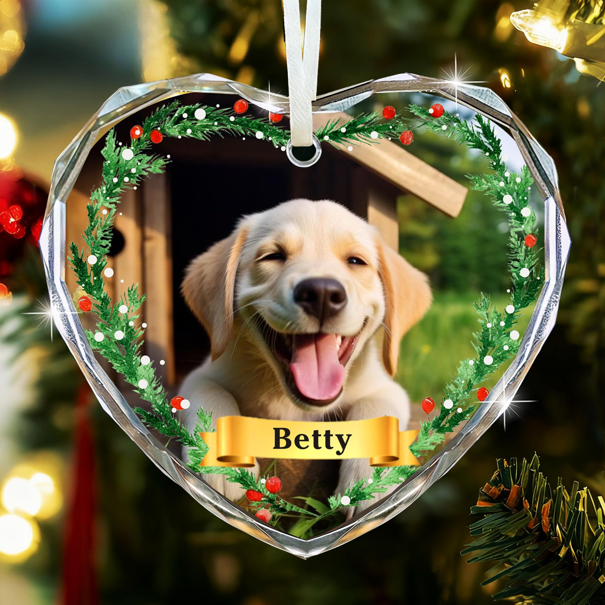 Personalised Dog Christmas Bauble, Pet Xmas Baubles with Photo, Custom Dog Ornaments for Christmas Tree Decorations, Acrylic Dogs Cat Memorial Xmas Bauble Gifts (Heart) — image 1