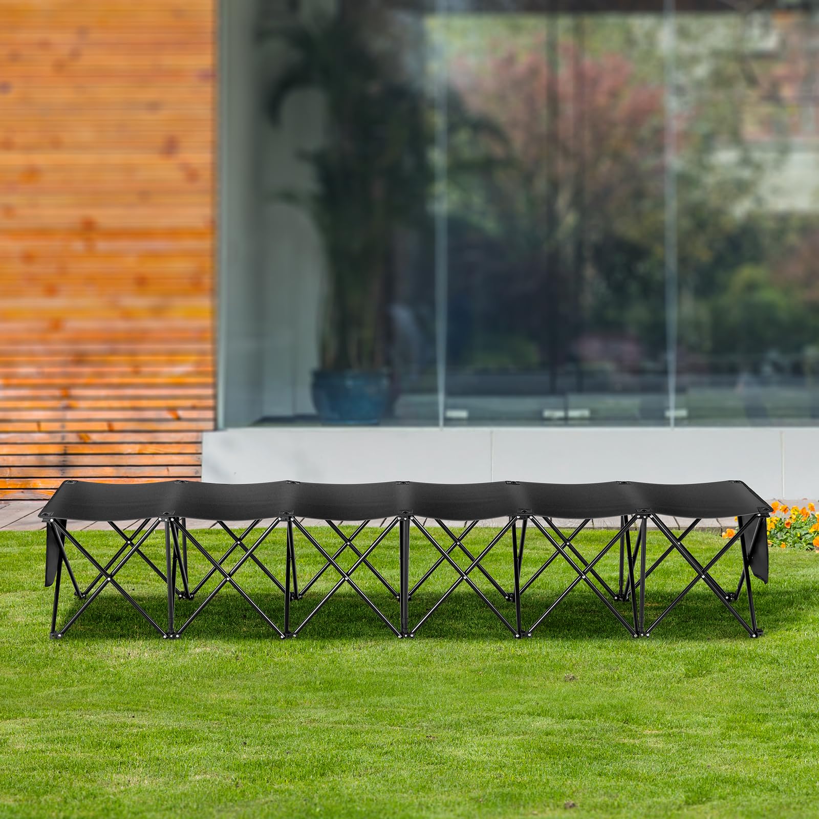 VEVOR Banc Pliant Portable à 6 Places, Banc de Camping Pliable en Plein air avec Sac de Transport, Banc latéral de Sport d'équipe pour Football, Camping, pêche, siège instantané sans Assemblage, Noir