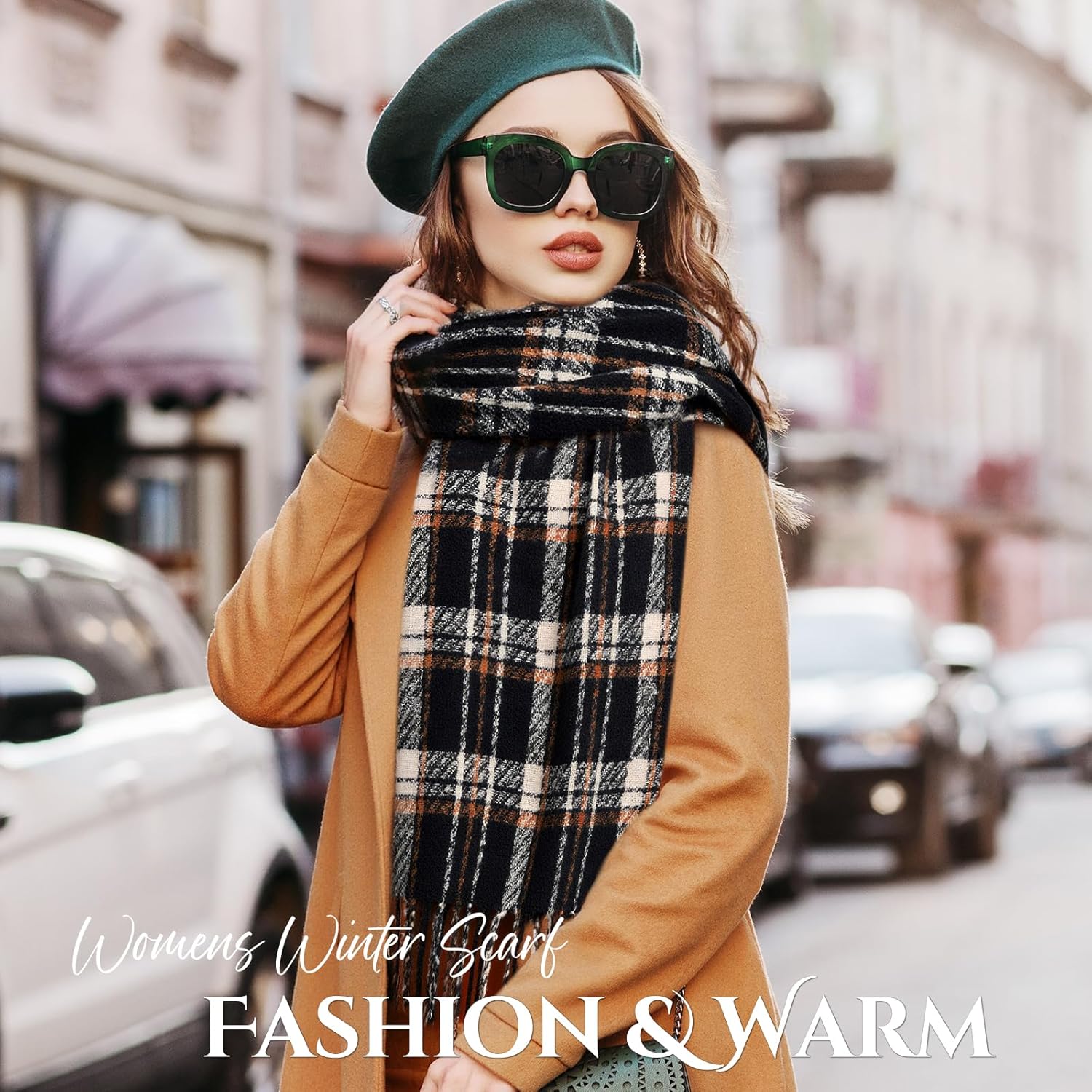 Winter Scarf for Women, Fashion Plaid Blanket Scarves with Fringe, Long Soft Scarf Shawl Wraps - Image 5