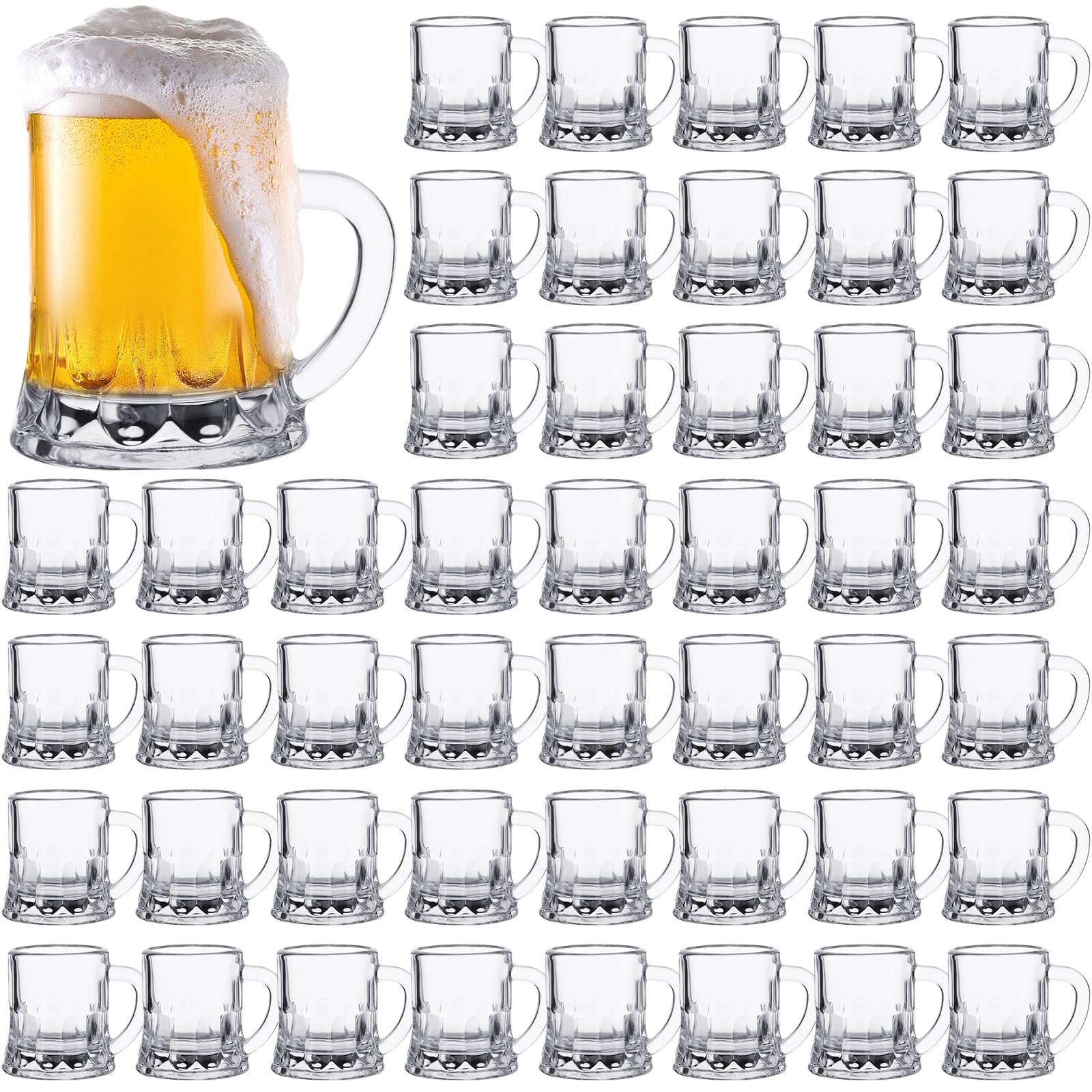 Meanplan Juego de 48 mini tazas de cerveza a granel, vasos de chupito pequeños de 1 onza con asas, mini tazas de whisky de degustación para beber cerveza, festival, cumpleaños, barbacoa, bar, fiesta