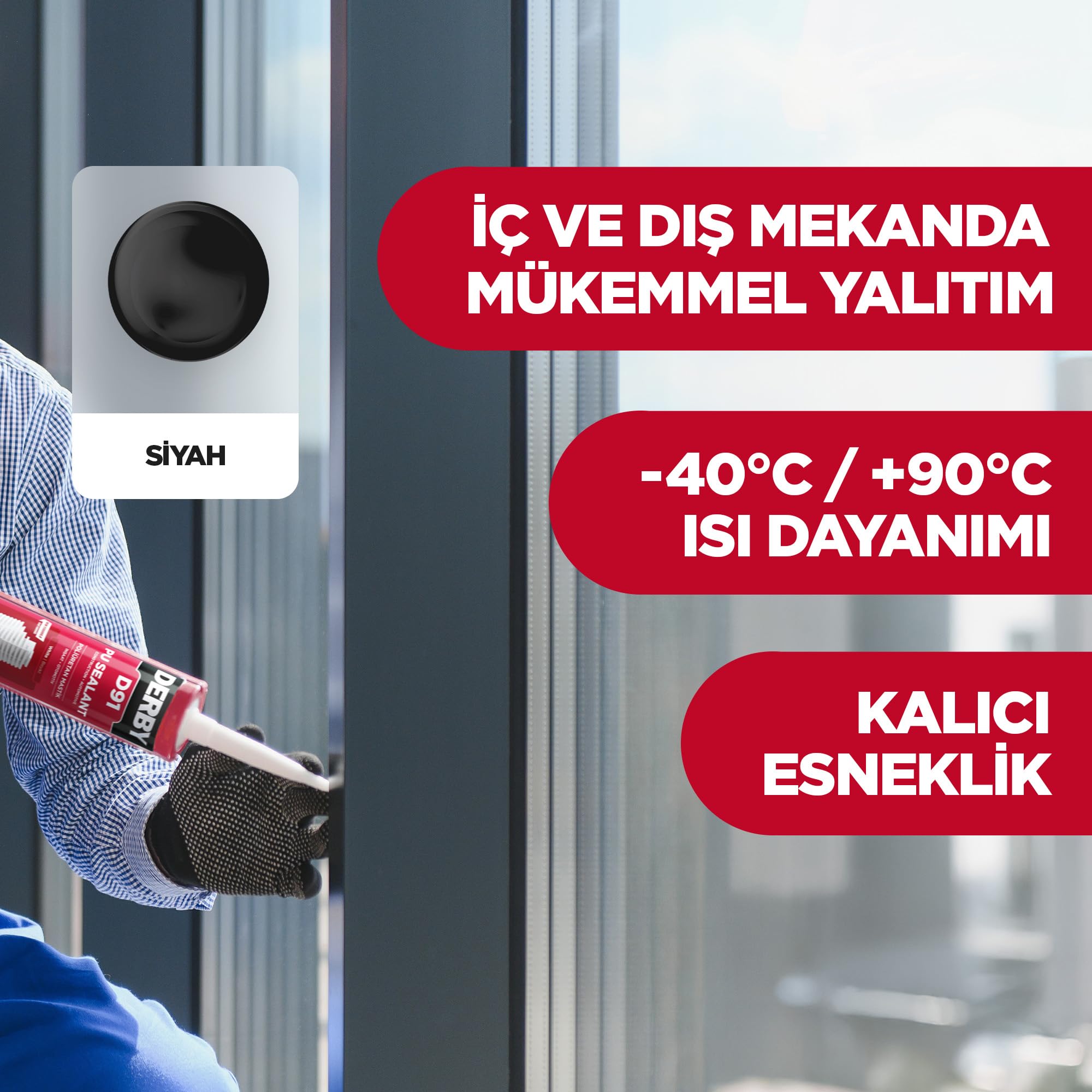 Derby D91 PU Mastik Plastik Kartuş Siyah - 280ml