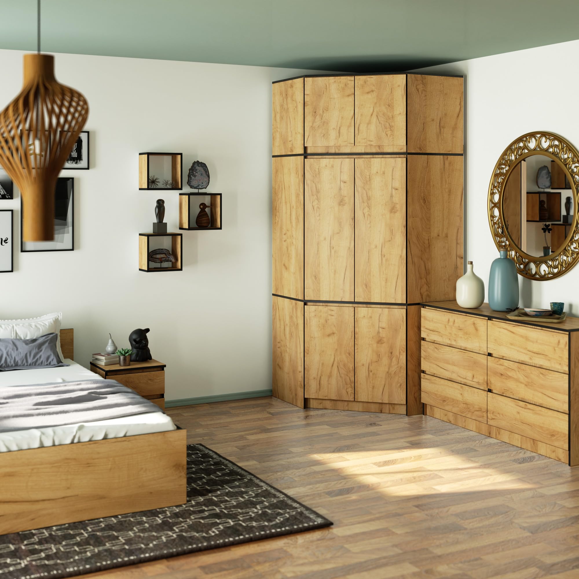 BDW Schlafzimmer Eckschrank mit Verlängerung - Elegant und funktionell - Großes Fassungsvermögen - Vielseitiger Stil - Einfache Montage - 100 cm - 6 Türen, 9 Einlegeböden - Craft Eiche