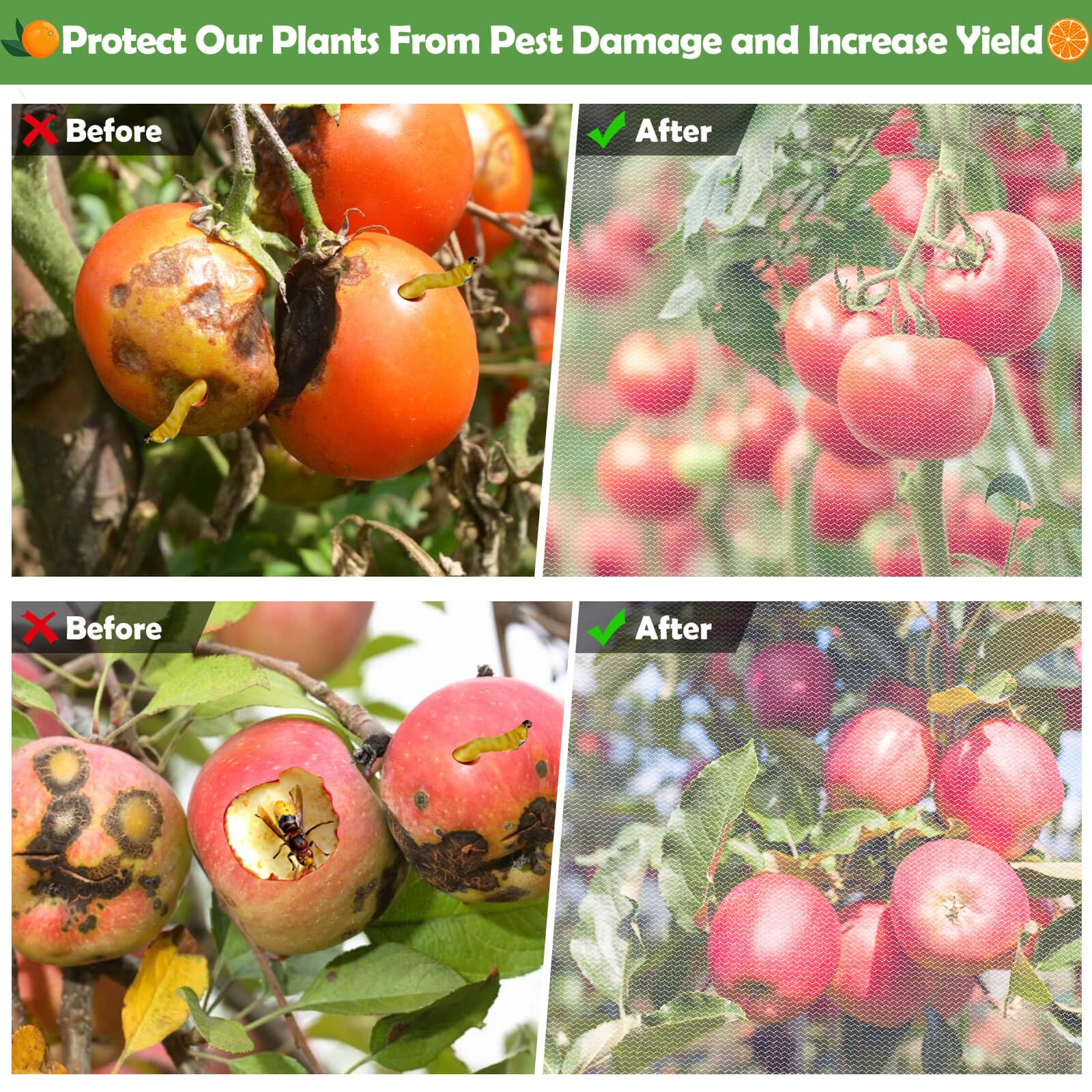 Red de árboles frutales de 10 x 10 pies con cremallera, 3 redes grandes para árboles frutales con cordón, red para plantas, jardín, insectos, pájaros, barrera de plagas para melocotón, cereza