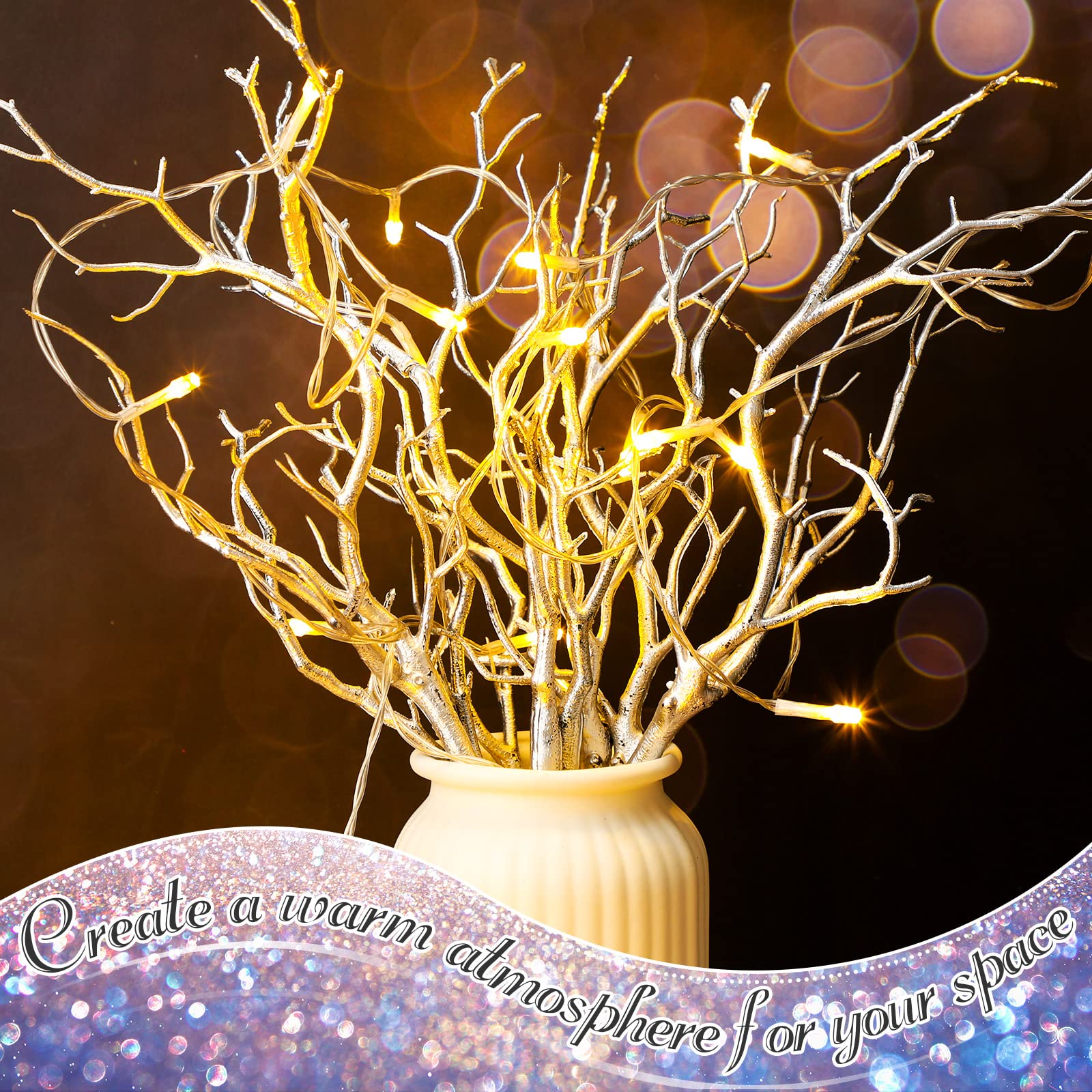 Geosar Lot de 10 petites branches de manzanita en plastique fausses branches artificielles en forme de bois de cerf branche d'arbre décorative brindilles de plante de 35 cm pour décoration de maison