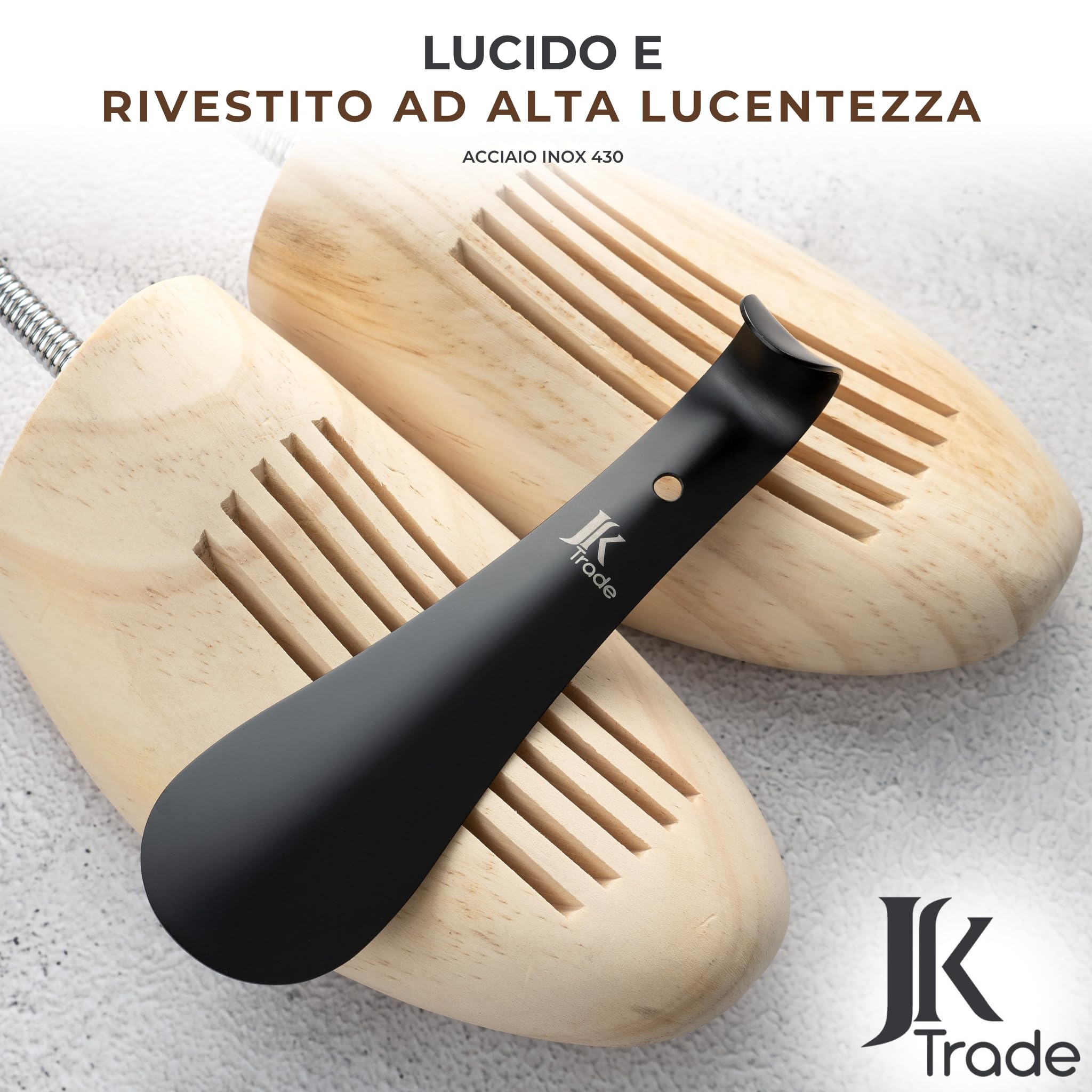 JK Trade® Set di 2 calzascarpe in acciaio inox stabile | 15 & 42 cm | Calzascarpe in acciaio inox corto e lungo | Veloce e delicato sulla schiena | Lunghezza e larghezza ideali | Shoe horn | Business