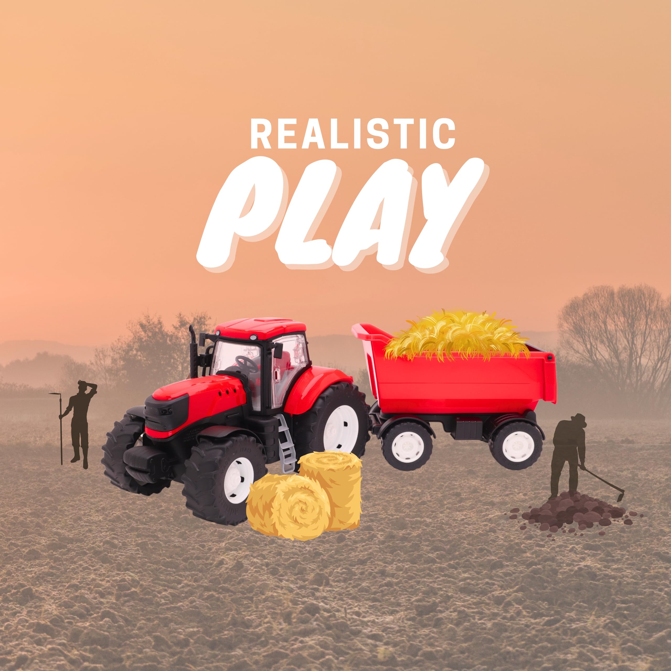 Toyland® 60 cm (24") trattore e rimorchio rossi con porte apribili e rimorchio sollevabile - scala 1:16 - veicoli agricoli giocattolo