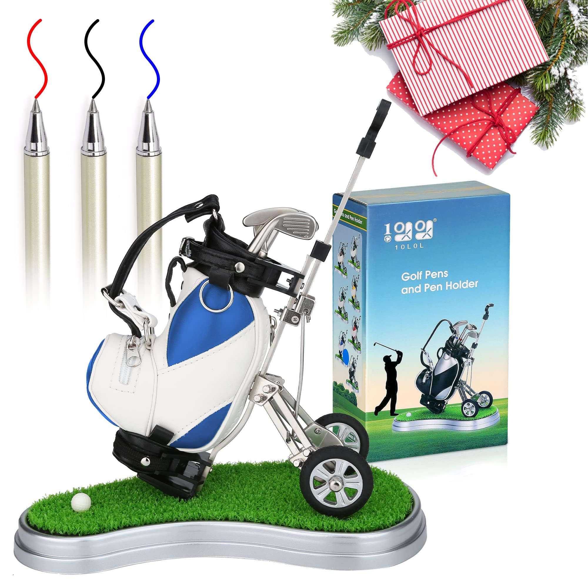 Porta Penne da Golf 3 Pezzi - Set Desk Decor - Regali Souvenir Uomini - Blu Bianco