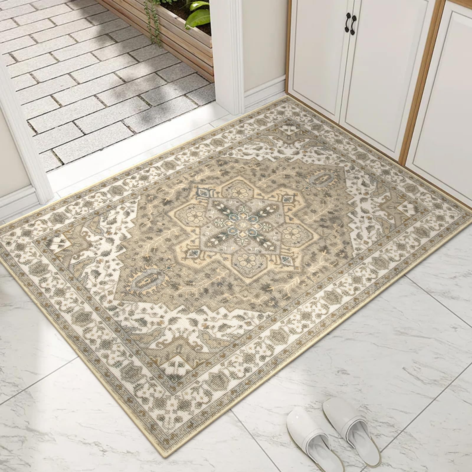 Collive Indoor Door Mat Retro Floor Mat, Non Slip Washable Doormat Large Size Quickly Absorb Welcome Mats Low-Pile Front Door Rug Inside Entryway
