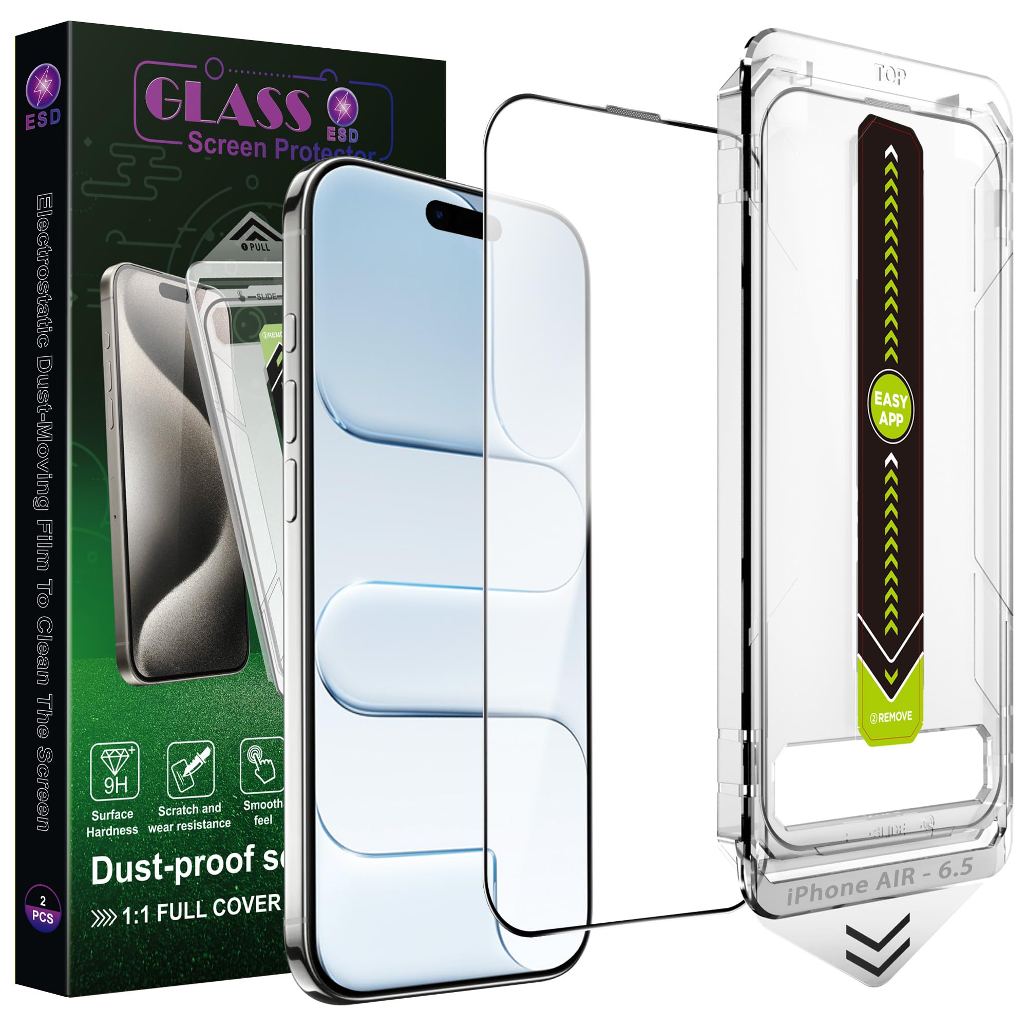 SY SHANGYAN 2 Stück Schutzglas für iPhone Air (6,5 Zoll),9H Gehärtetes Glas,Ultra-Klar,Mit automatischer Staubentfernung,Kratzfest,Blasenfrei,Hüllefreundlich,Einfache Installation